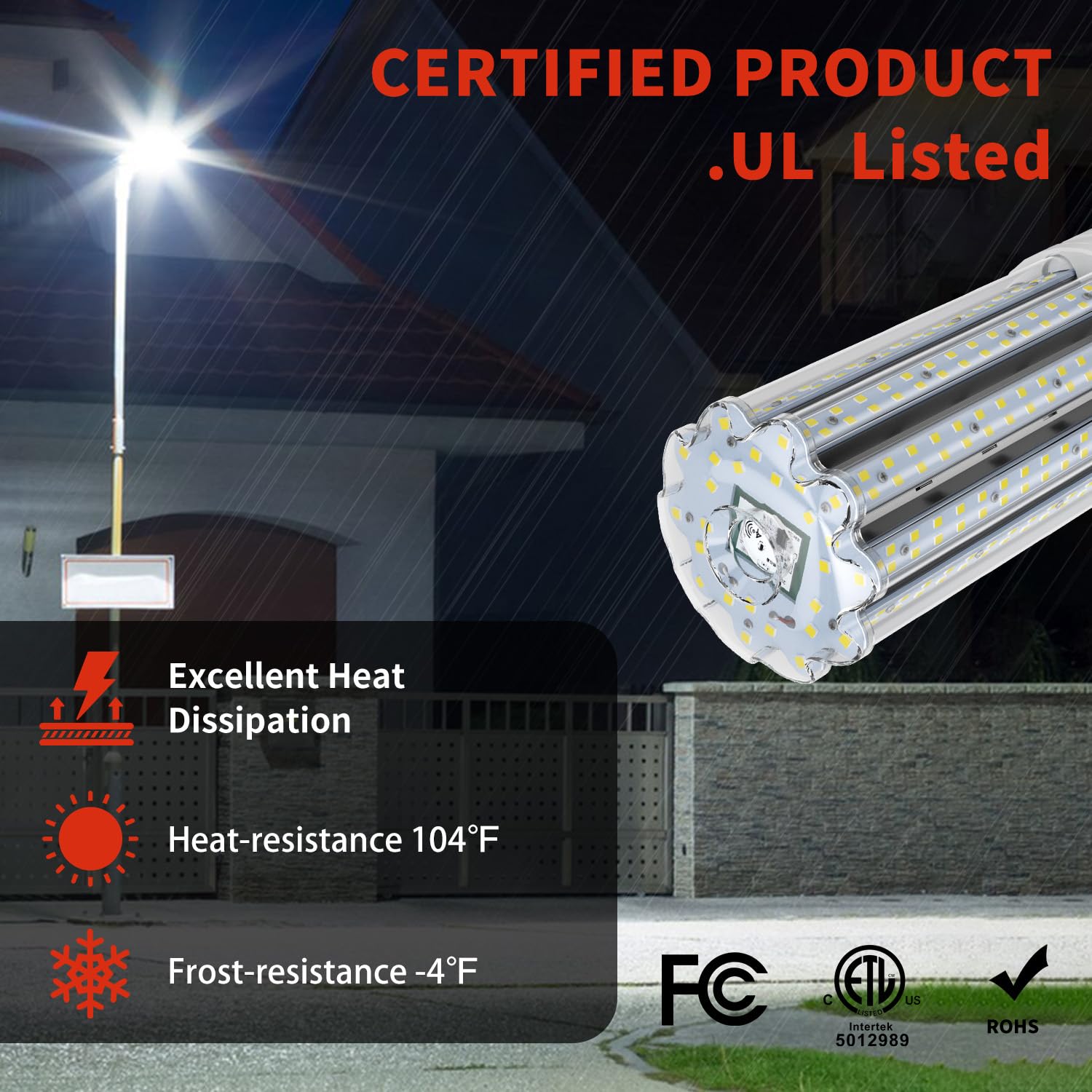 NS 100W Smart LED Bulb - Motion & Dusk-to-Dawn Sensor, E26/E39 Base, White, Aluminum, Flicker-Free, ETL Certified, Model ACL03-60