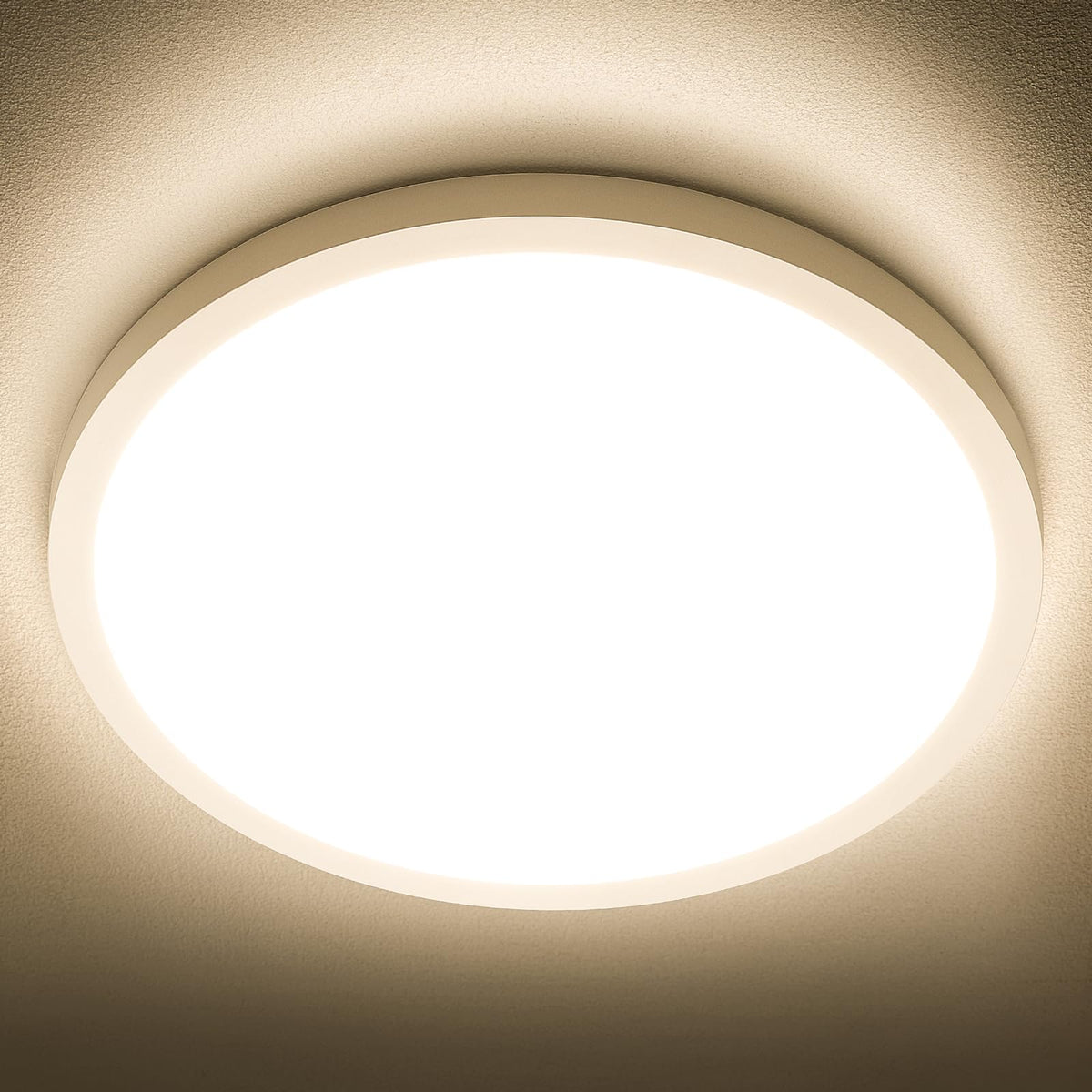 SunRider LED Flush Mount Ceiling Light Fixture, 3000K Warm White, 2400LM, 12 Inch 24W Round Flat Ceiling Lights, 240W Equiv. Pan