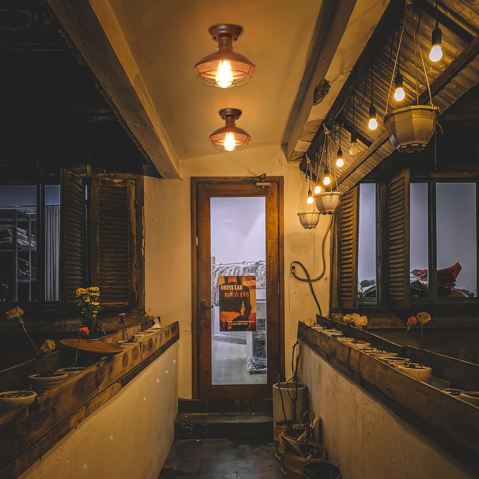 FRIDEKO HOME 2 Pack Flush Mount Ceiling Light Rustic Black Metal Cage E26 Base Model L01124-01-22CM-US-2PCS