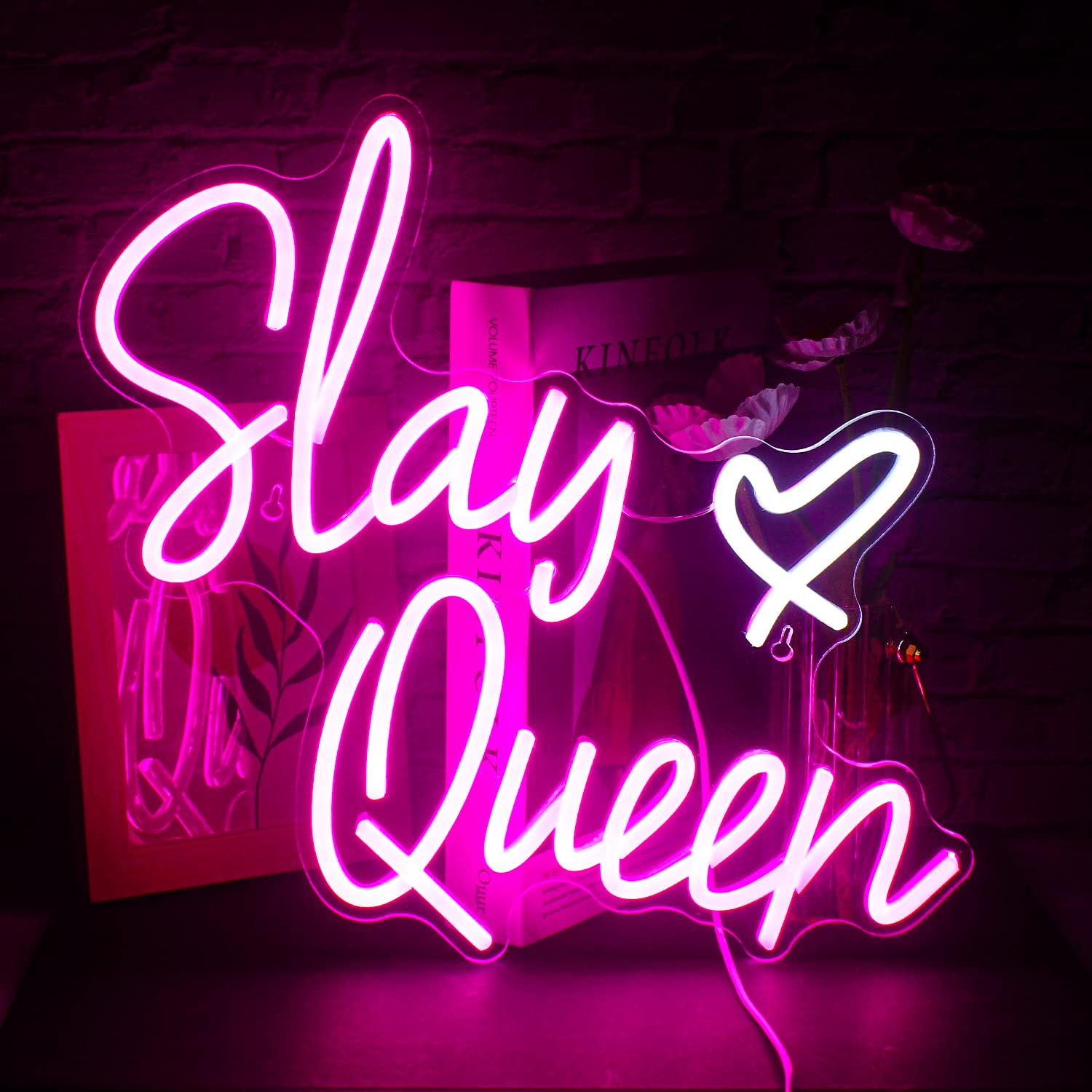 FAXFSIGN Neon Sign - Slay Queen LED Light for Wall Decor, 12.6inx15.75in, Colorful, Model: Neon