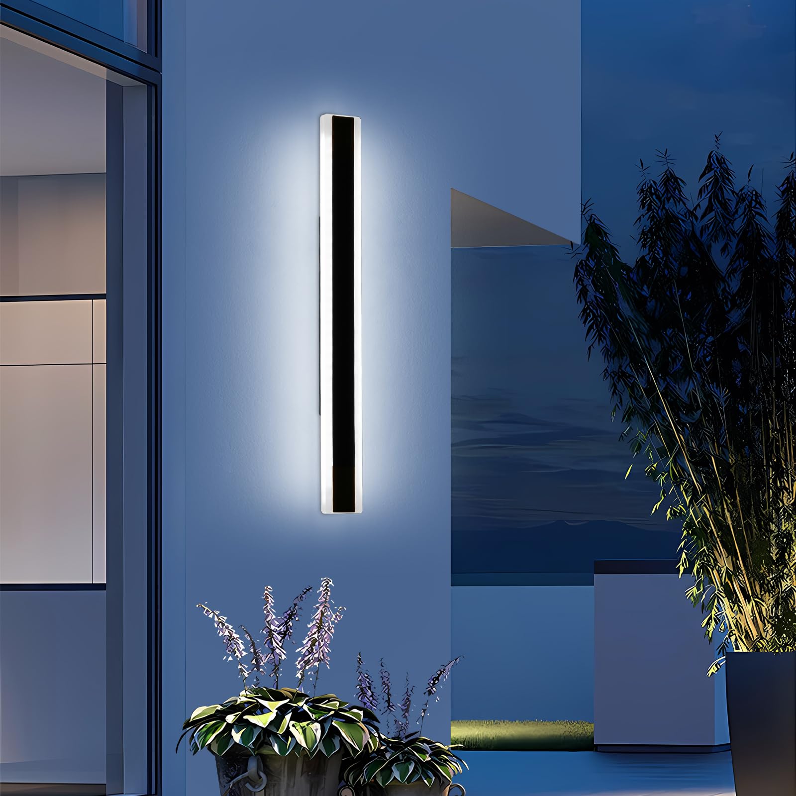 Mikeru 31.4" LED Wall Light, 6000K White, Black Acrylic Outdoor Fixture, IP65 Waterproof, Model FTBD