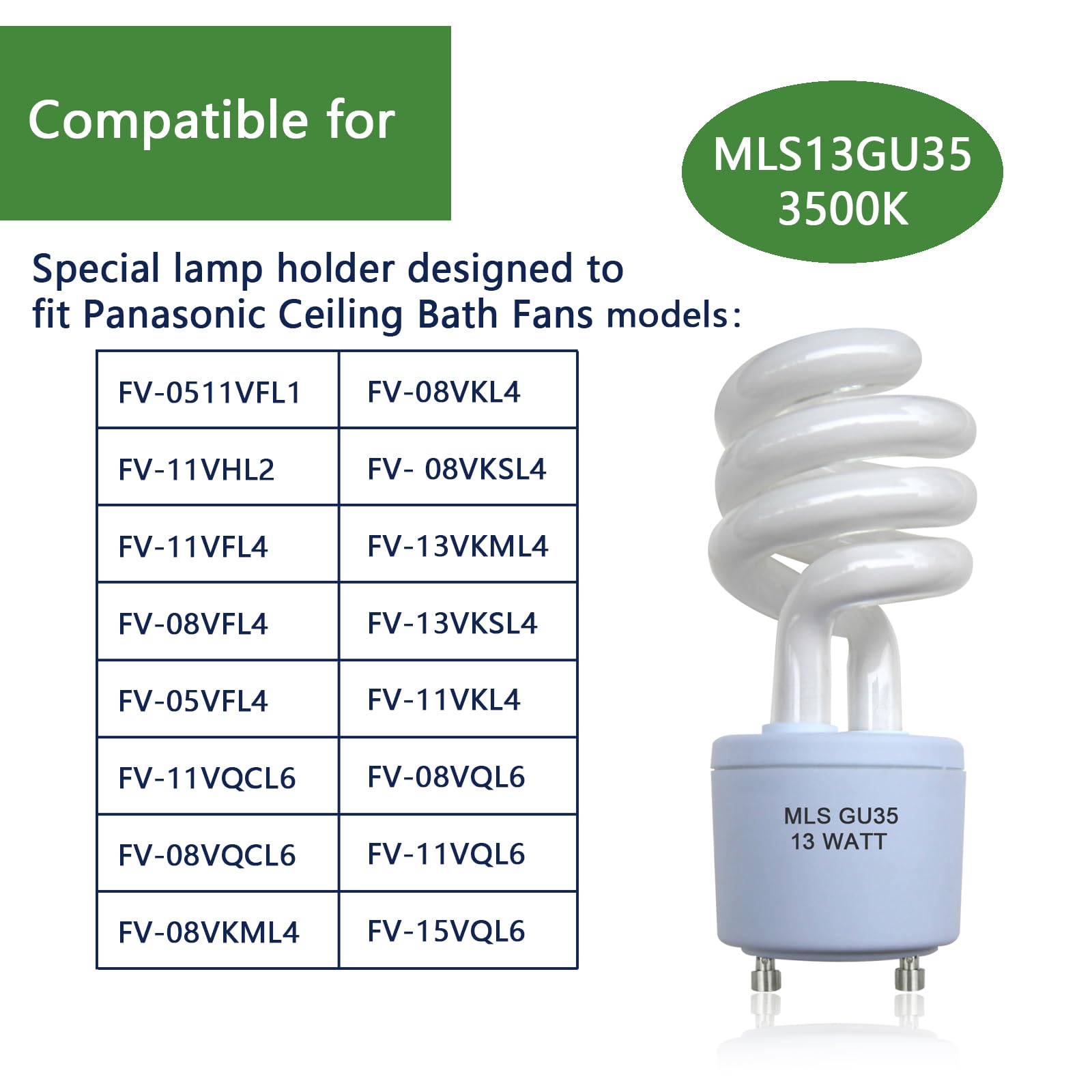 Valoisa Mls13W Gu35 Light Bulbs,Replacement For Panasonic Vql5 Exhaust Fans,Ceiling Bath Fans,Gu35 Base, 3500K,2 Pack