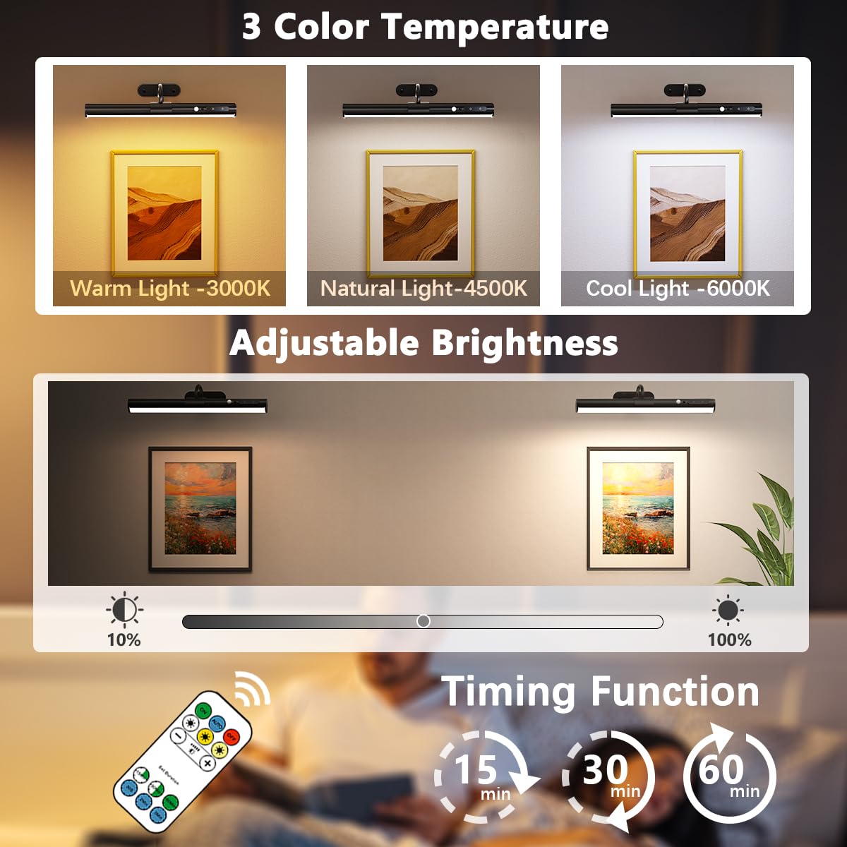 Hapfish Motion Sensor Wall Sconce - Wireless Battery Operated Art Lighting with Remote Control - Black, Model Hapfish-MS-WS-Black