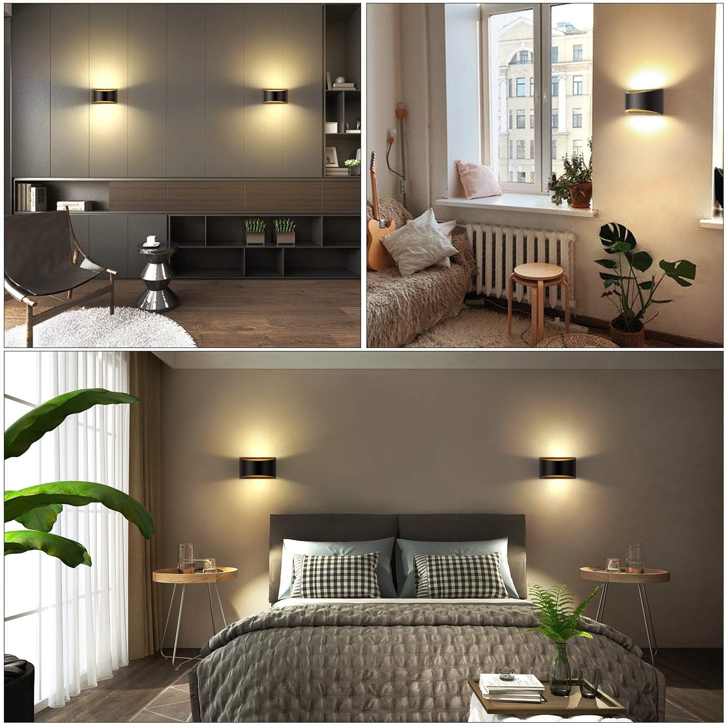 Lightess LED Wall Sconce - Indoor Dimmable 12W Lighting for Hallway, 7.87inx4.72inx3.93in, Black-Warm White