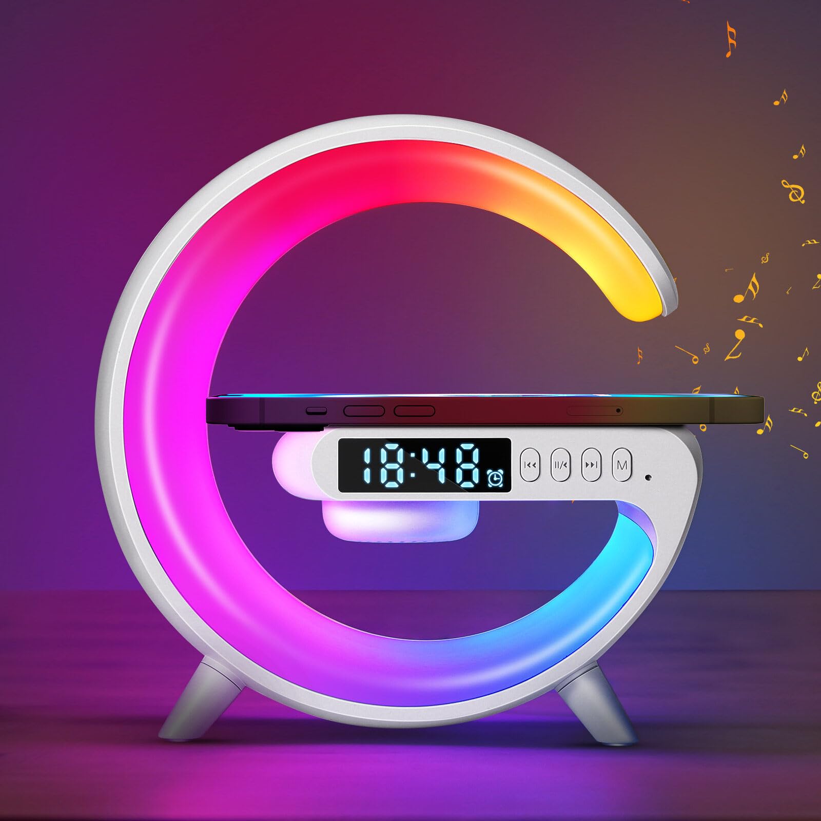 Blingbin Wireless Charger Atmosphere Lamp, Mini LED Table Lamp with Bluetooth Speaker, Dimmable Night Light, White-Mini, FBA-35CA-4399864