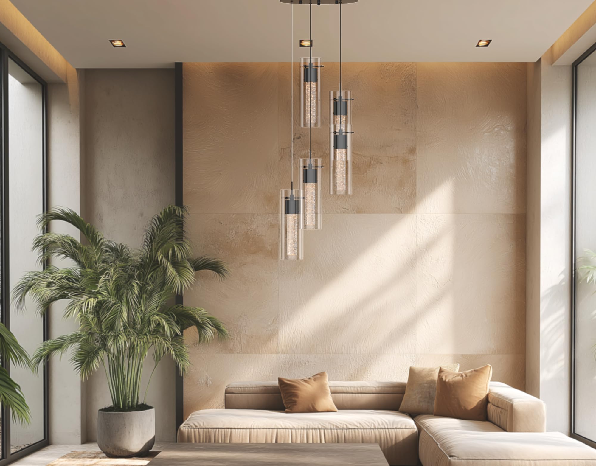 Tawson 5-Light Chandelier Pendant Ceiling Light, Integrated LED, Bubble Glass, Black, Special Edition