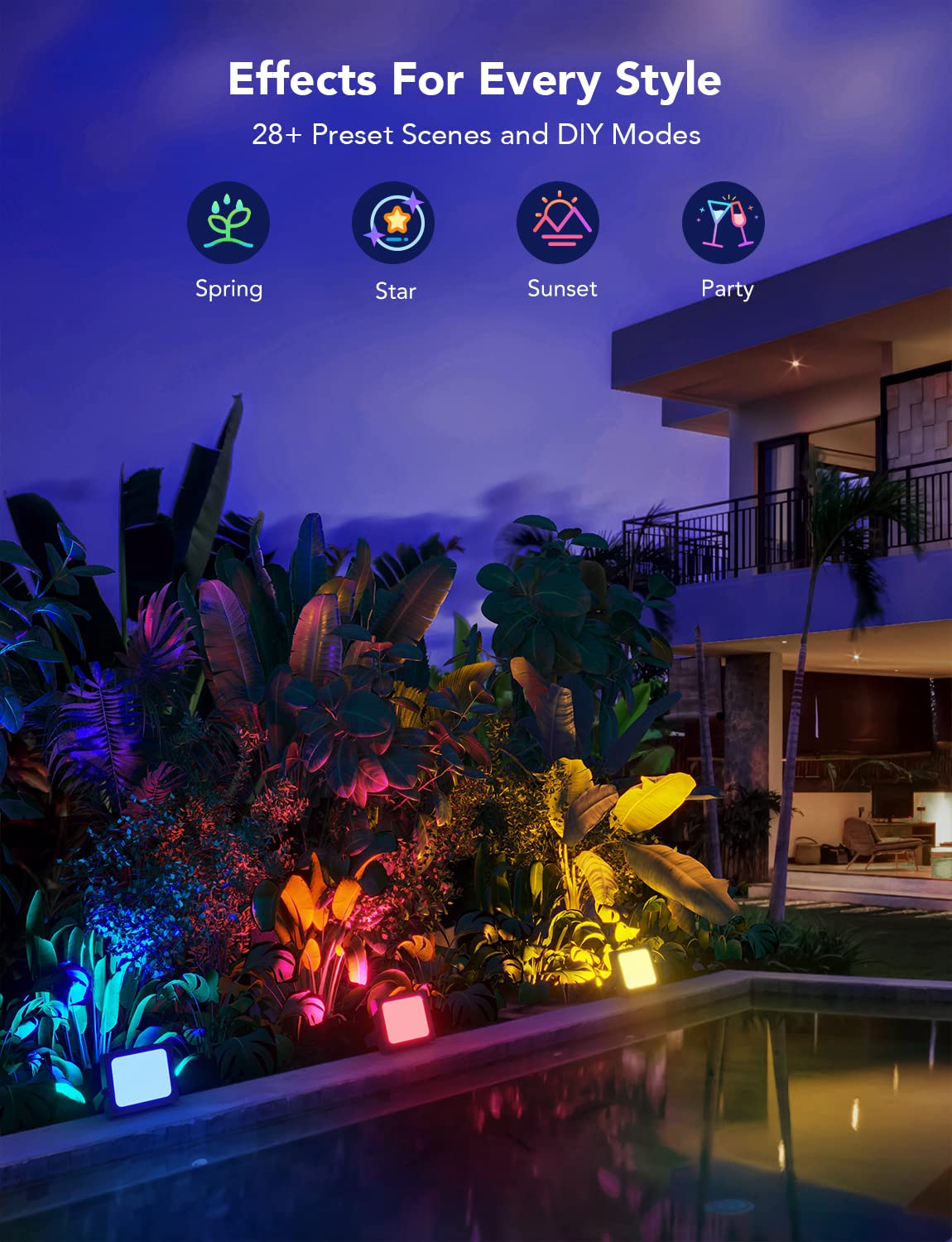 Govee Outdoor Flood Lights, Uplight 2 in 1, LED Low Voltage Landscape Lighting, IP65 Pathway Lights with App Control for Garden,