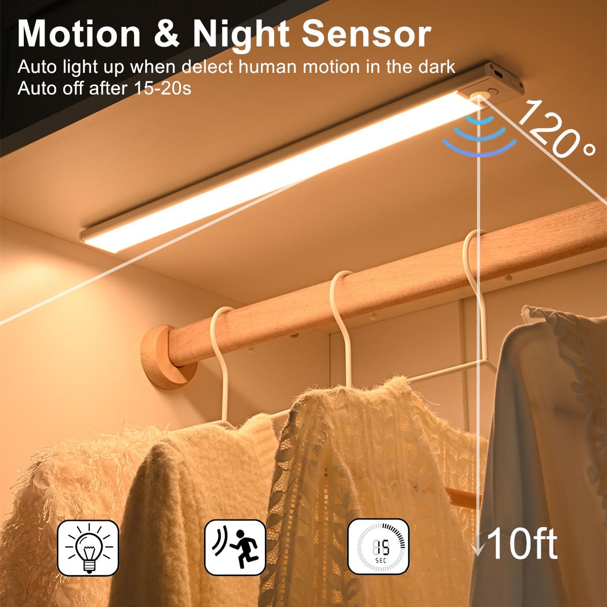 Ble Lighting Under Cabinet Light, 6 Pack Magnetic Motion Sensor Light Indoor, Usb Rechargeable Battery Operated Led Closet Light