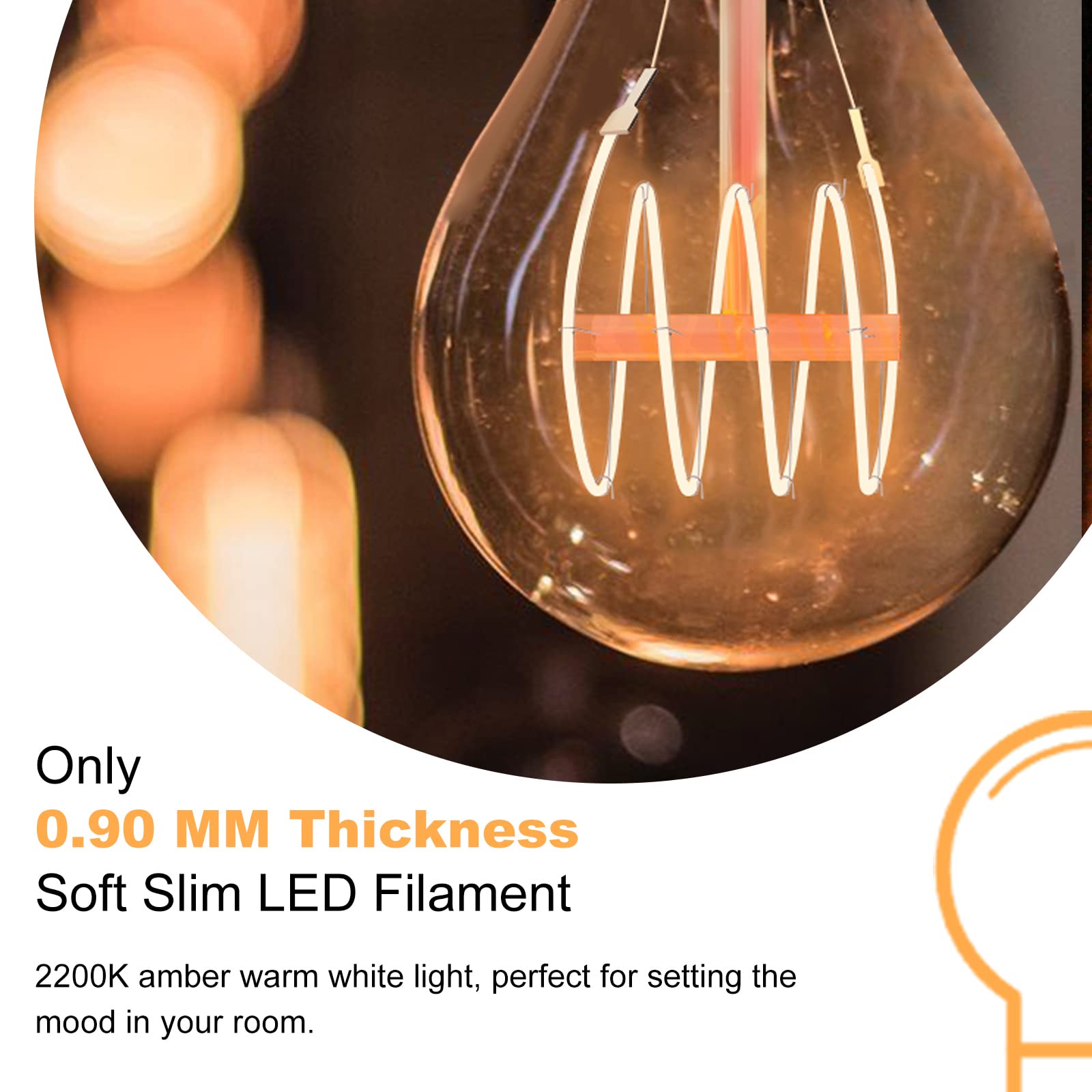 Blingcolor A19 Vintage Led Edison Light Bulbs 40 Watt, 4-Pack Dimmable A19 4W 2200K Amber Warm Light Bulbs, E26 Base, 4W Equal 4