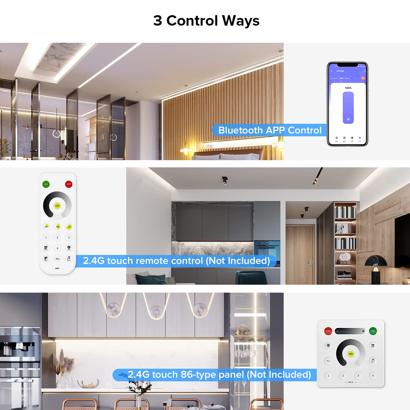 SEZO Bluetooth SPI LED Controller for FCOB IC LED Strip, Model M1SP636E, Multicolor, DC5V-24V, Metal, SP636E Size