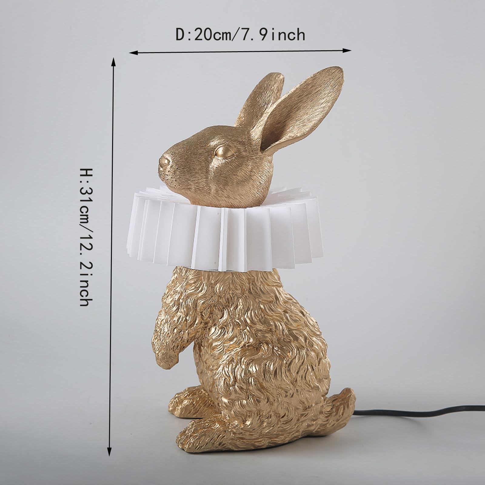 LAZHUG Scarf Rabbit Table Lamp, Gold Standing, Resin Crafted, USB Plug, Energy-Efficient Nightstand Lamp