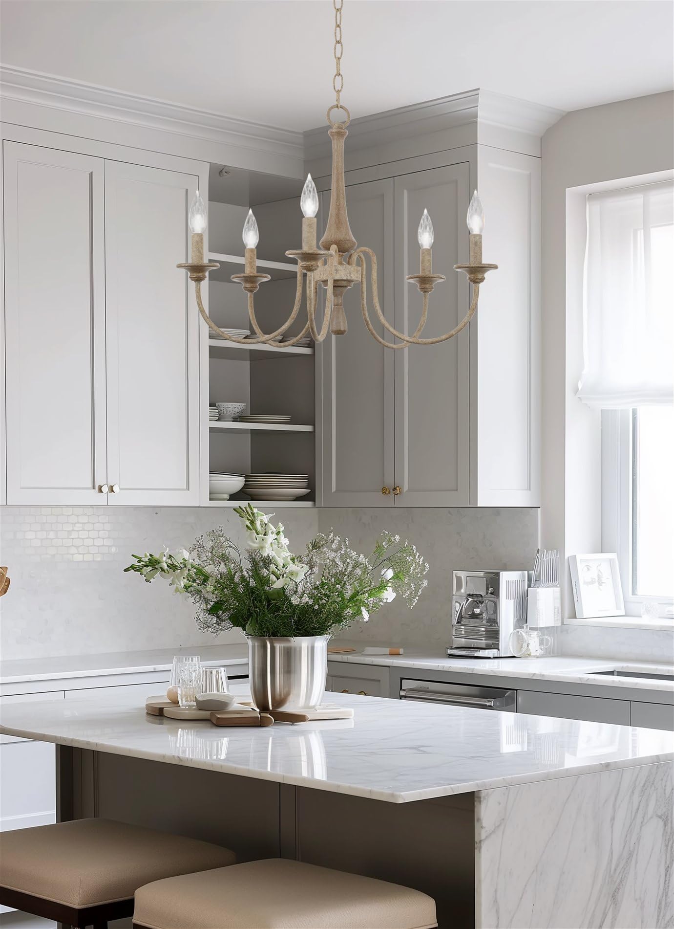 Kira Home Sherbrooke 24'' 5-Light French Country Chandelier, Adjustable Height, Smoked Cedar Finish