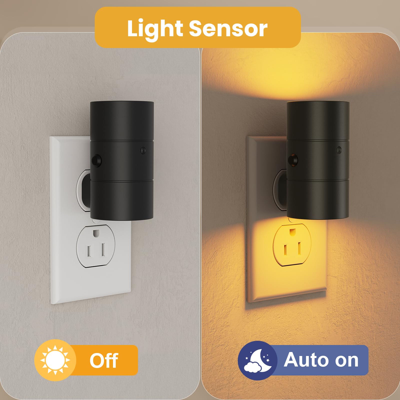 VOLISUN Dimmable LED Night Light, 0-100LM Adjustable Brightness, 2 Pack, Black, Amber/3000K/4500K, Model XYD001-amber