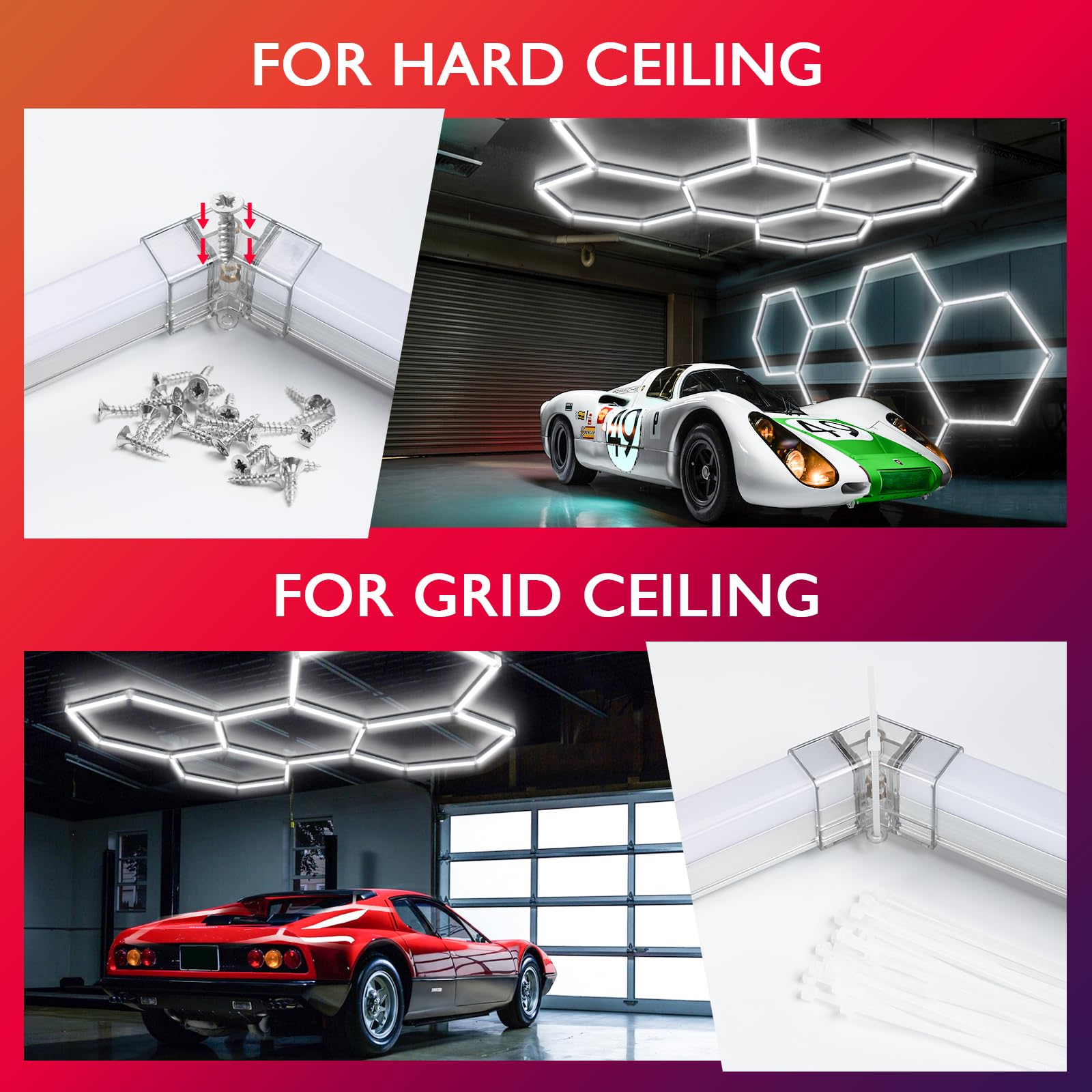 BRILLIHOOD LED Hexagon Garage Lights, 672W, 80640LM, 6500K, 14-Grid, White, Model BH-HEXA-14G