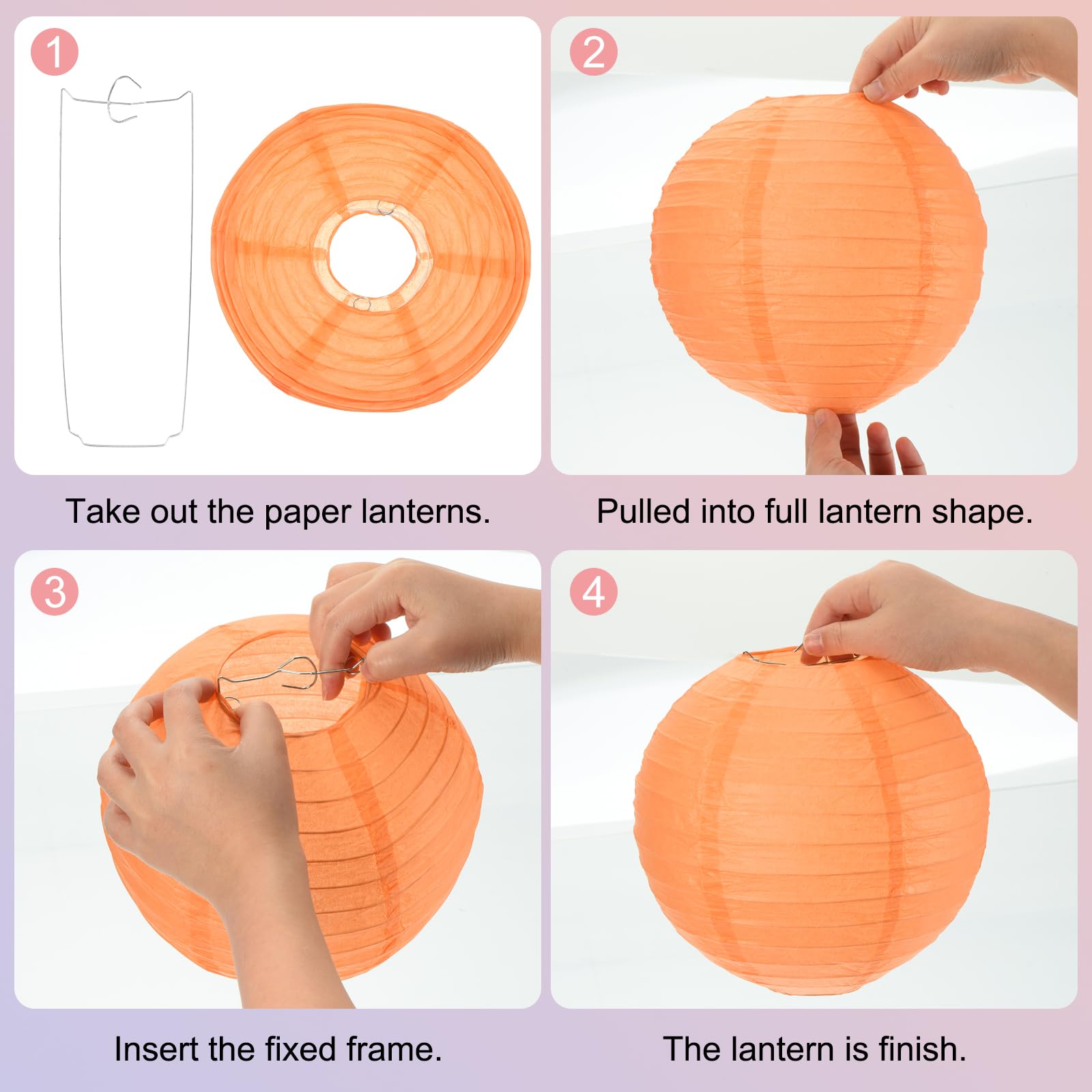 Meccanixity 6Pcs Paper Lanterns Decorative, 6'' 8'' 12'' Orange Round Hanging Lantern Chinese Lanterns For Home Decor, Birthday,