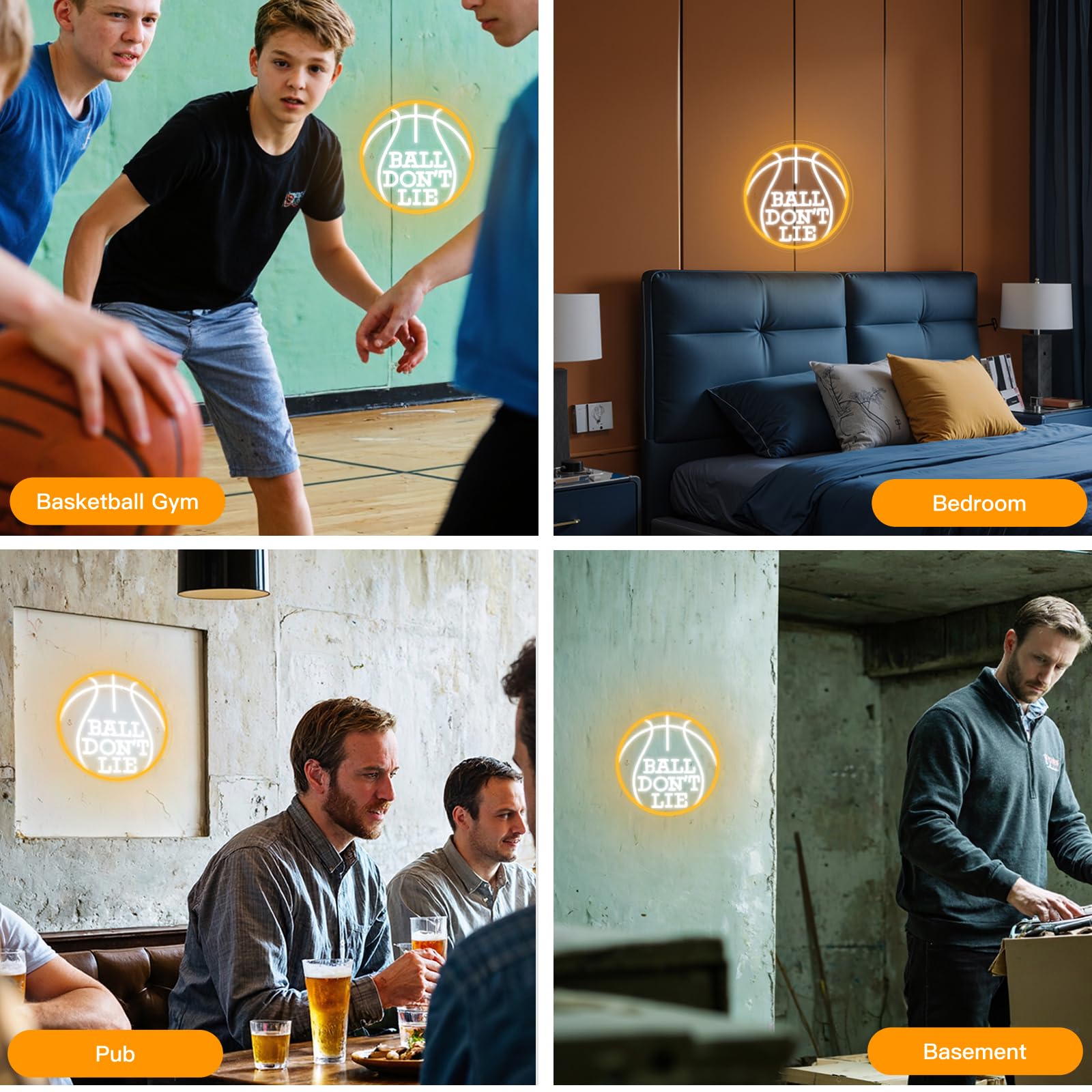 Wanxing Basketball Neon Sign LED Light Up Wall Art Decor for Boys Bedroom, Medium, Colorful Acrylic