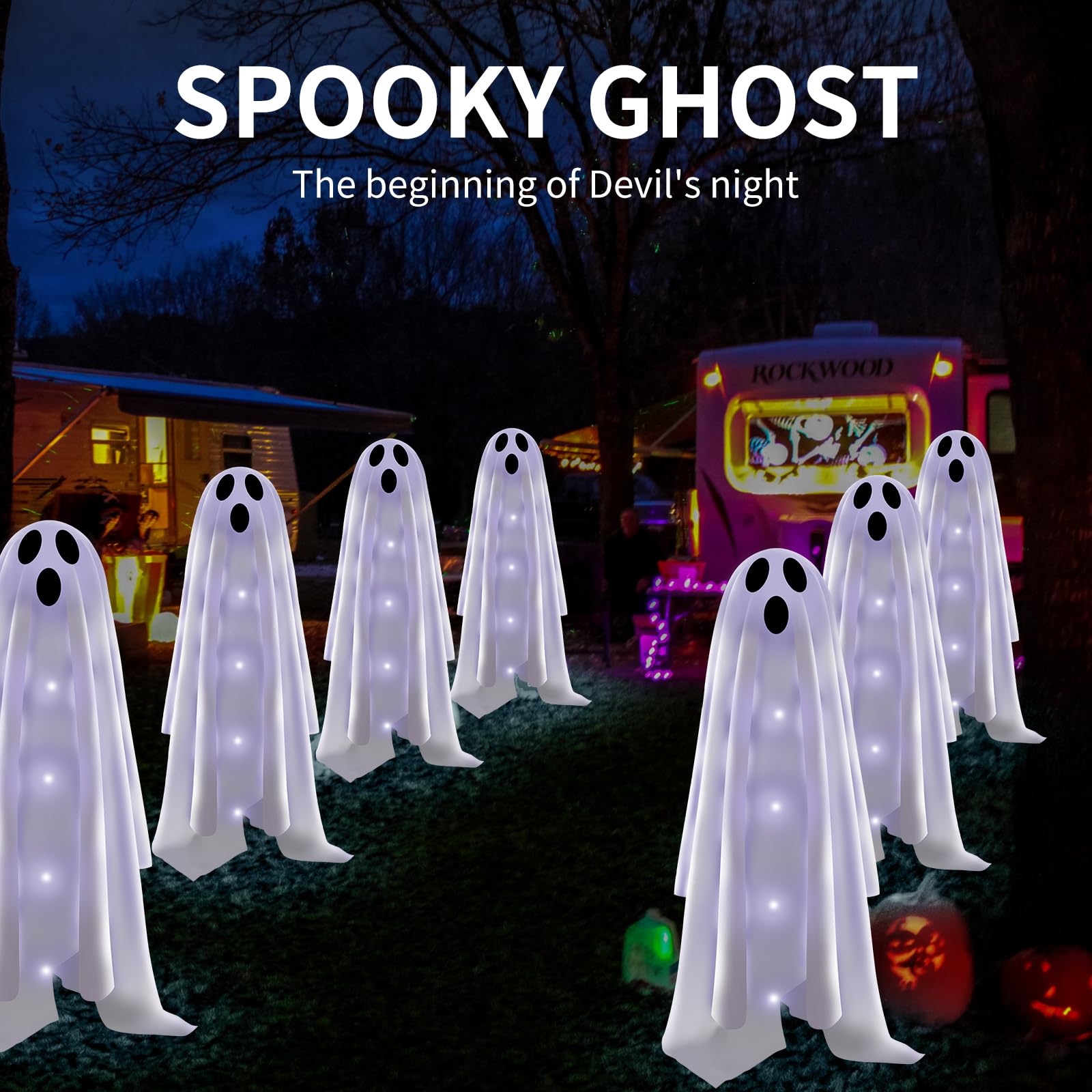 Betrihyes Halloween Decorations Solar Garden Lights Outdoor,6Packs Halloween Ghost Decorations Lights With Scary Party Gifts Decor,Solar Scary Ghost Path Lights For Halloween Party Decor Cold White