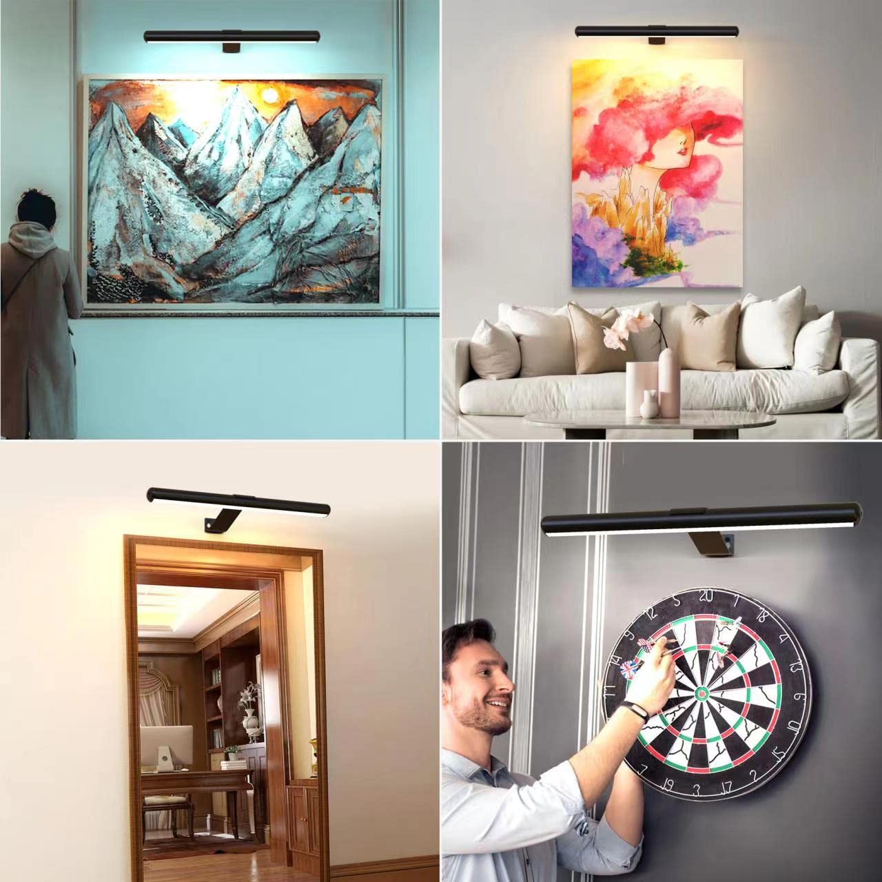 22Inch Rechargeable Pciture Light With 3 Lighting, Battery Painting Light With Remote Control,Cordless Picture Light Art Light D