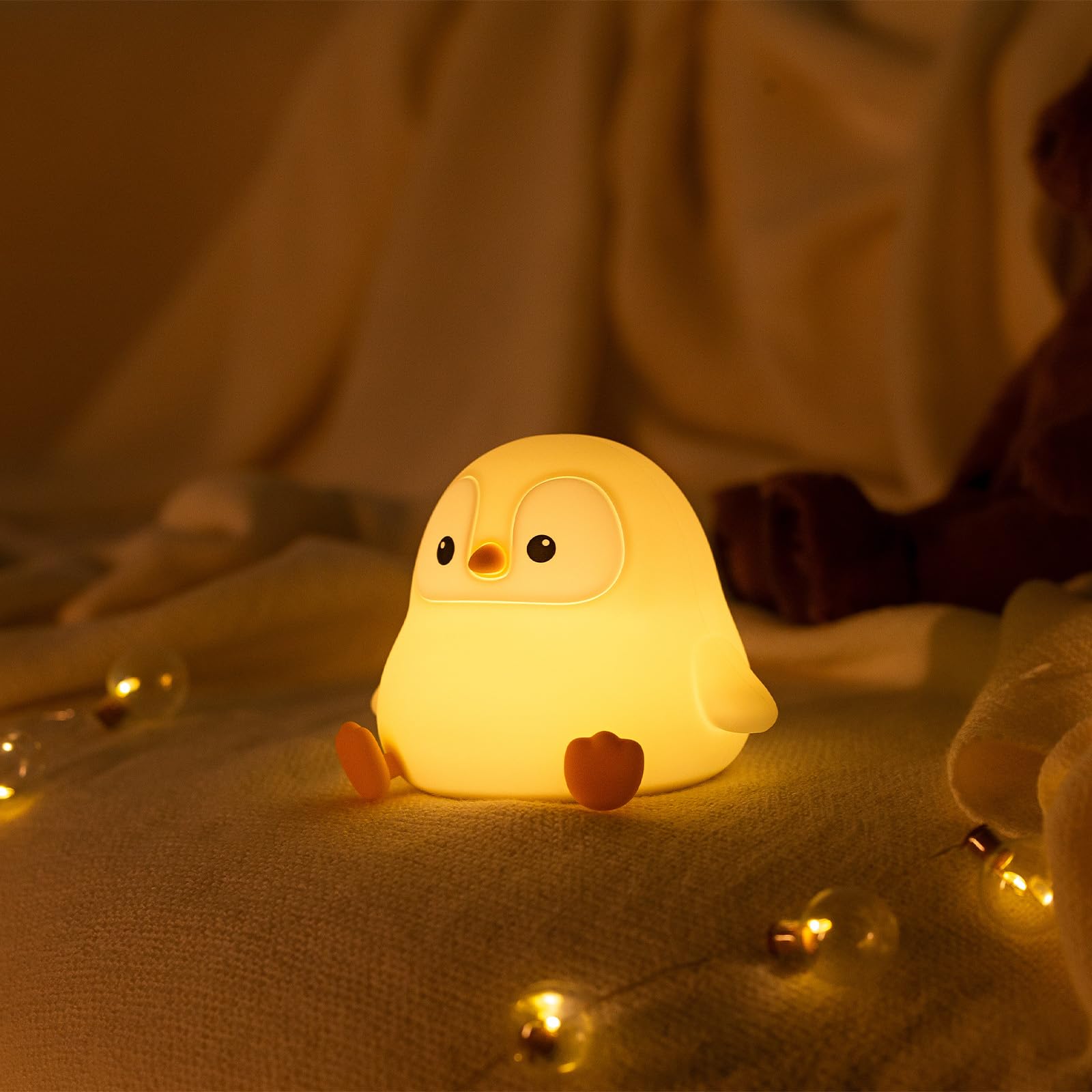 VoMii Penguin Night Light - Dimmable Silicone Lamp, 5" x 4" x 3.9", Cute Rechargeable Nursery Decor for Kids