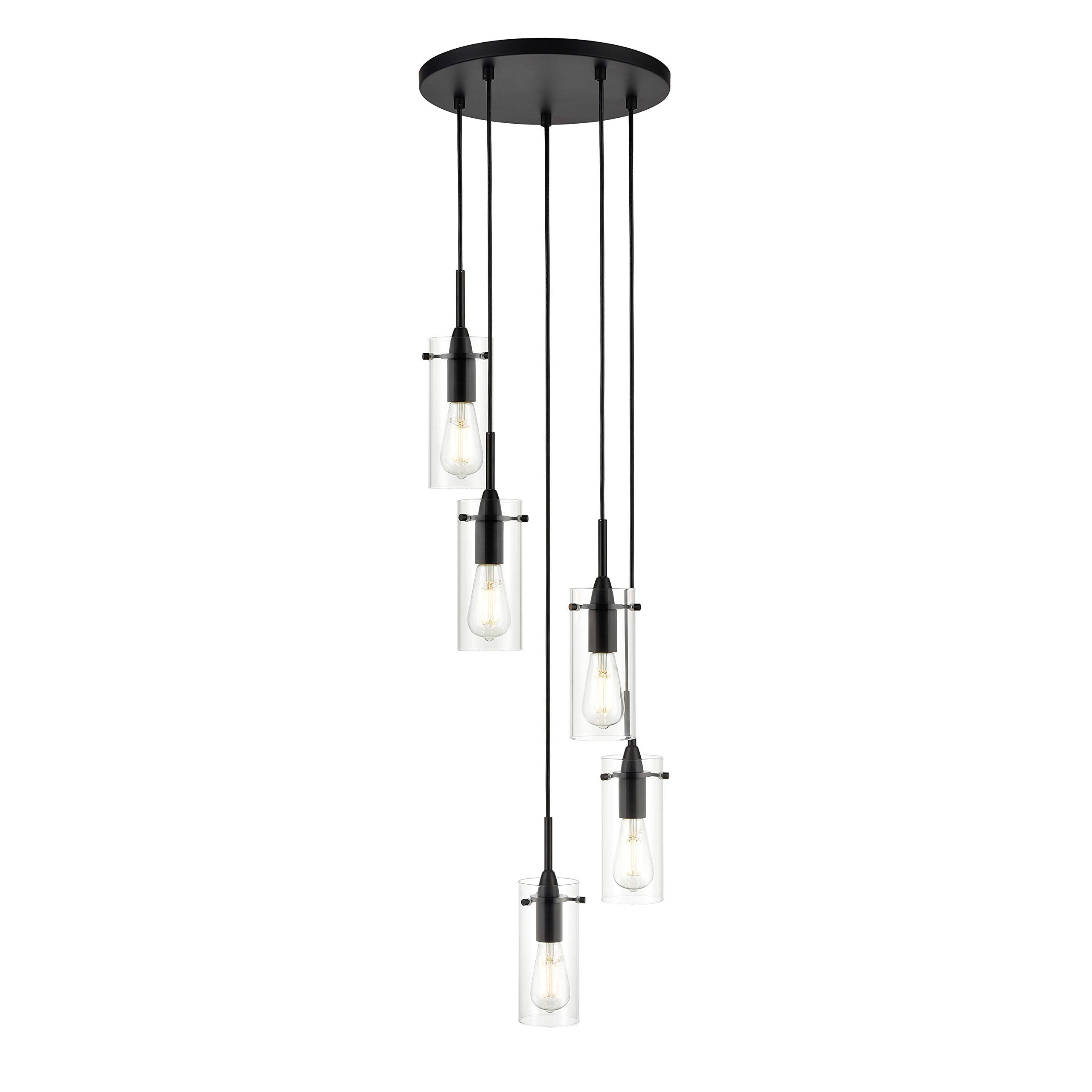 Linea di Liara 5-Light Cluster Pendant Chandelier - Black Metal Stairwell Lighting, Model LL-C45-5BLK