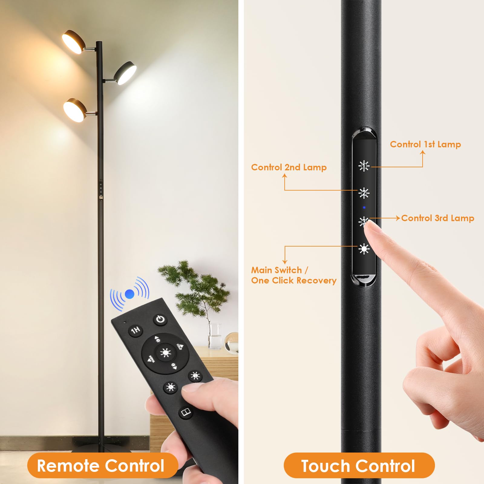 JUNNAI LED Tree Floor Lamp, 30W Dimmable Tall Standing Lamp with Remote & Touch Control Timer,4 Color Temperatures 3000K-6000K,3
