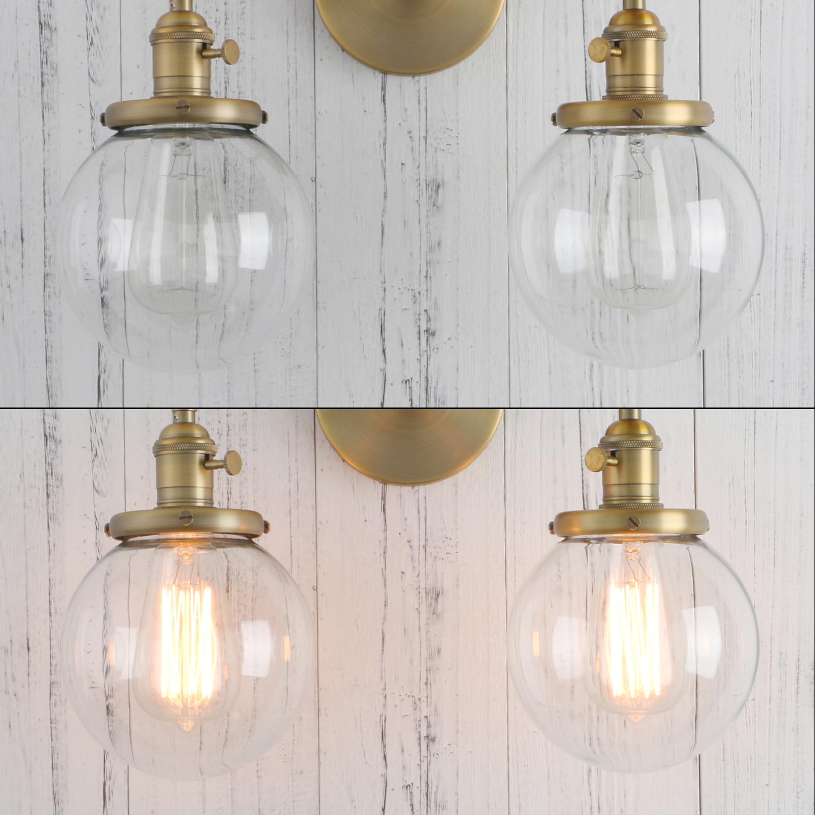 Permo Double Sconce Vintage Antique 2 Lights Vantiy Light Brass Gold Dual Wall Sconces With 5.9 Round Clear Glass Globe Shade Fo