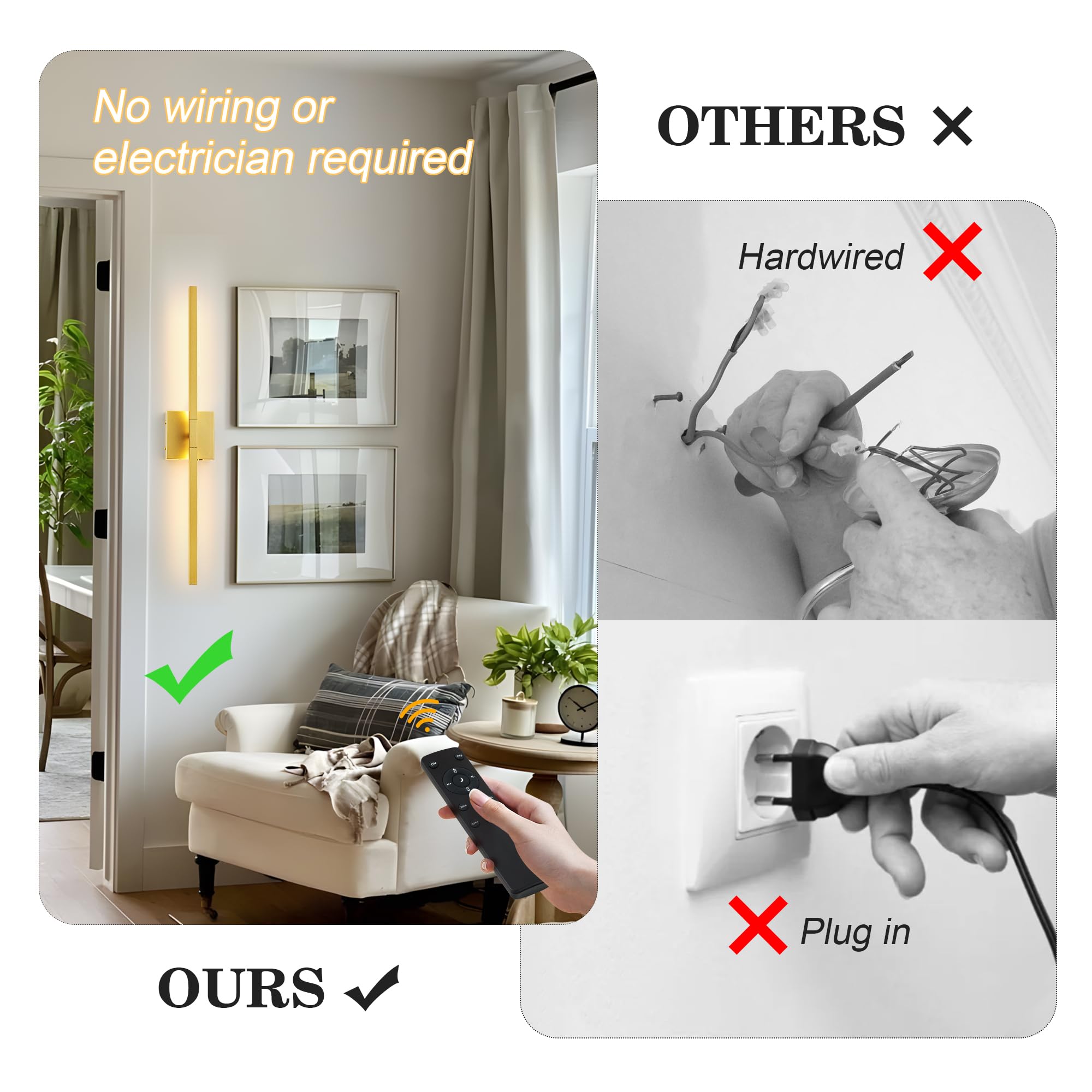 Kartoosh Battery Operated Rotatable Modern Wall Sconces Set Of Two, With Remote Control, 360Rotation & Adjustable Color & Bright