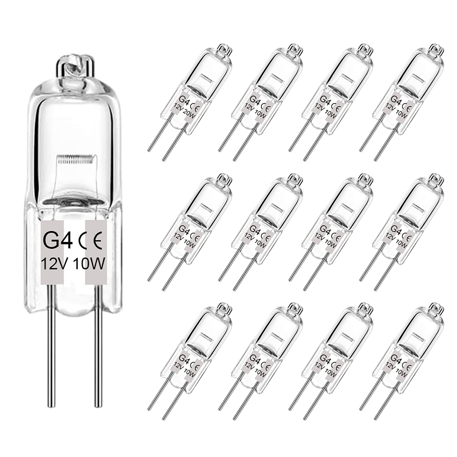 G4 Light Bulbs, 12 Pack Crystal Clear Halogen Bulb 2 Pin, Premium Quality 12V 10W Jc T3 Bi-Pin G4 Capsule Bulb For Landscape Lig