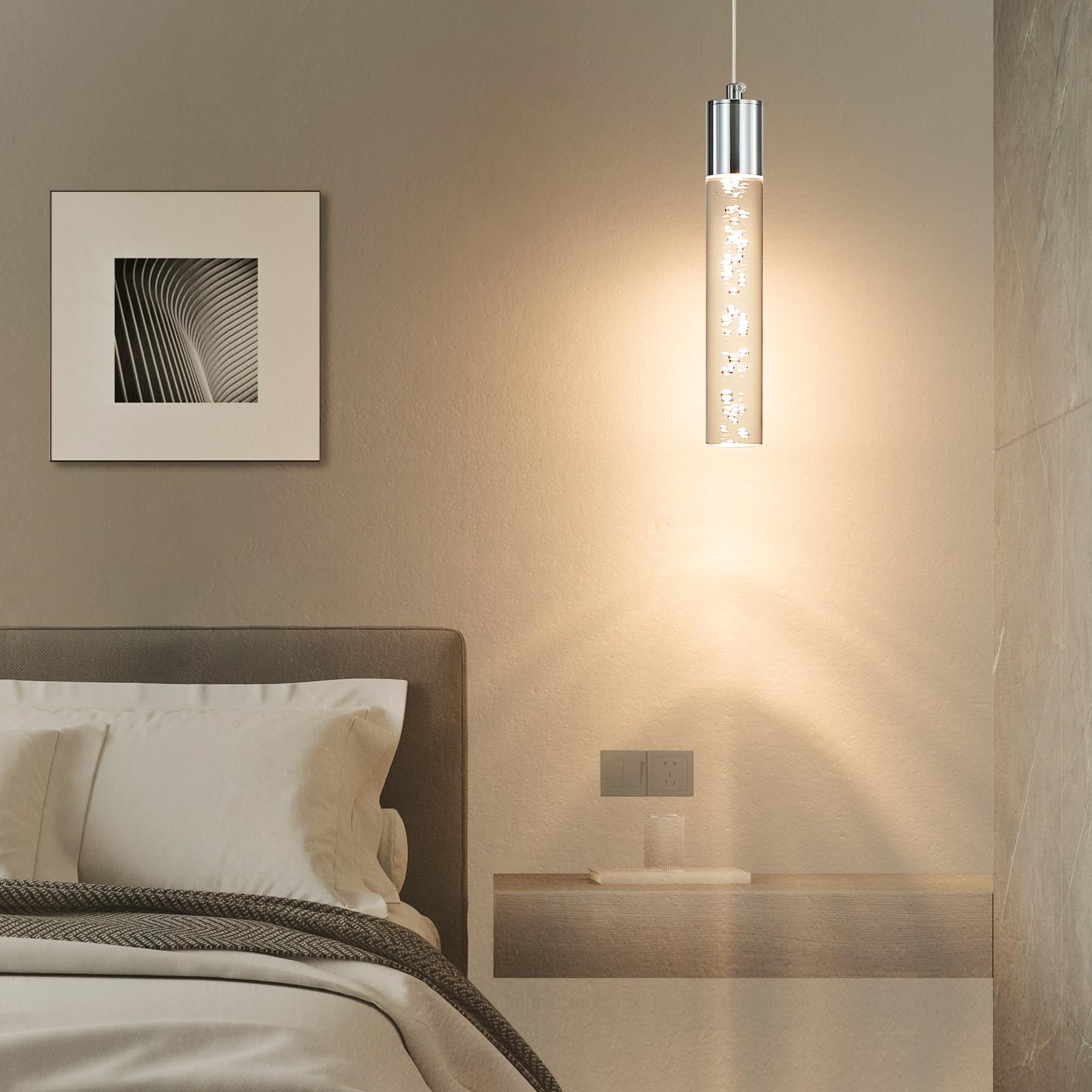 Daoseolo Modern LED Pendant Light, Chrome Bubble Fixture, 3 Color Options, Small Size, Ideal for Kitchen Island and Dining Room