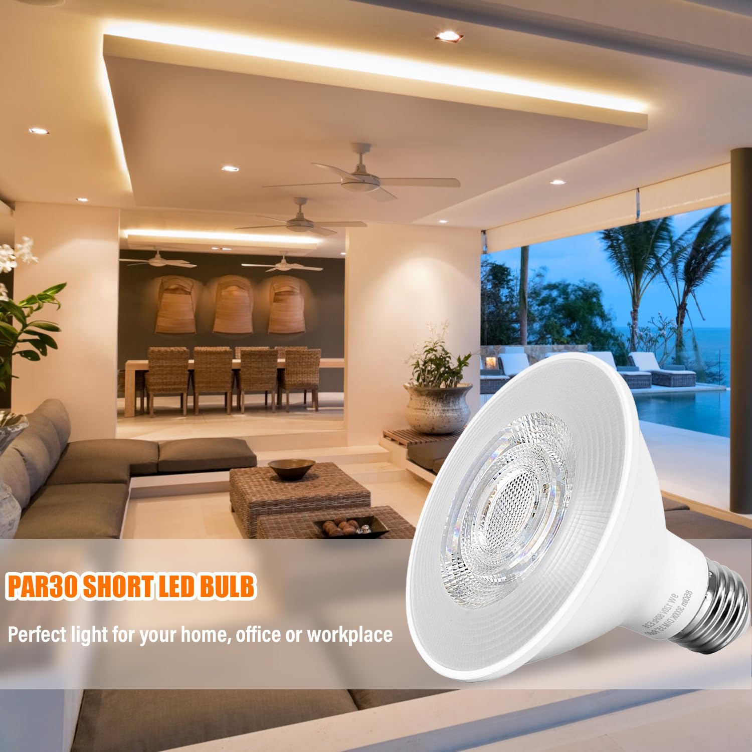 Maelsrlg Dimmable PAR30 Short Neck LED Bulb 9W 3000K Warm White E26 Base 850 Lumens 4 Pack