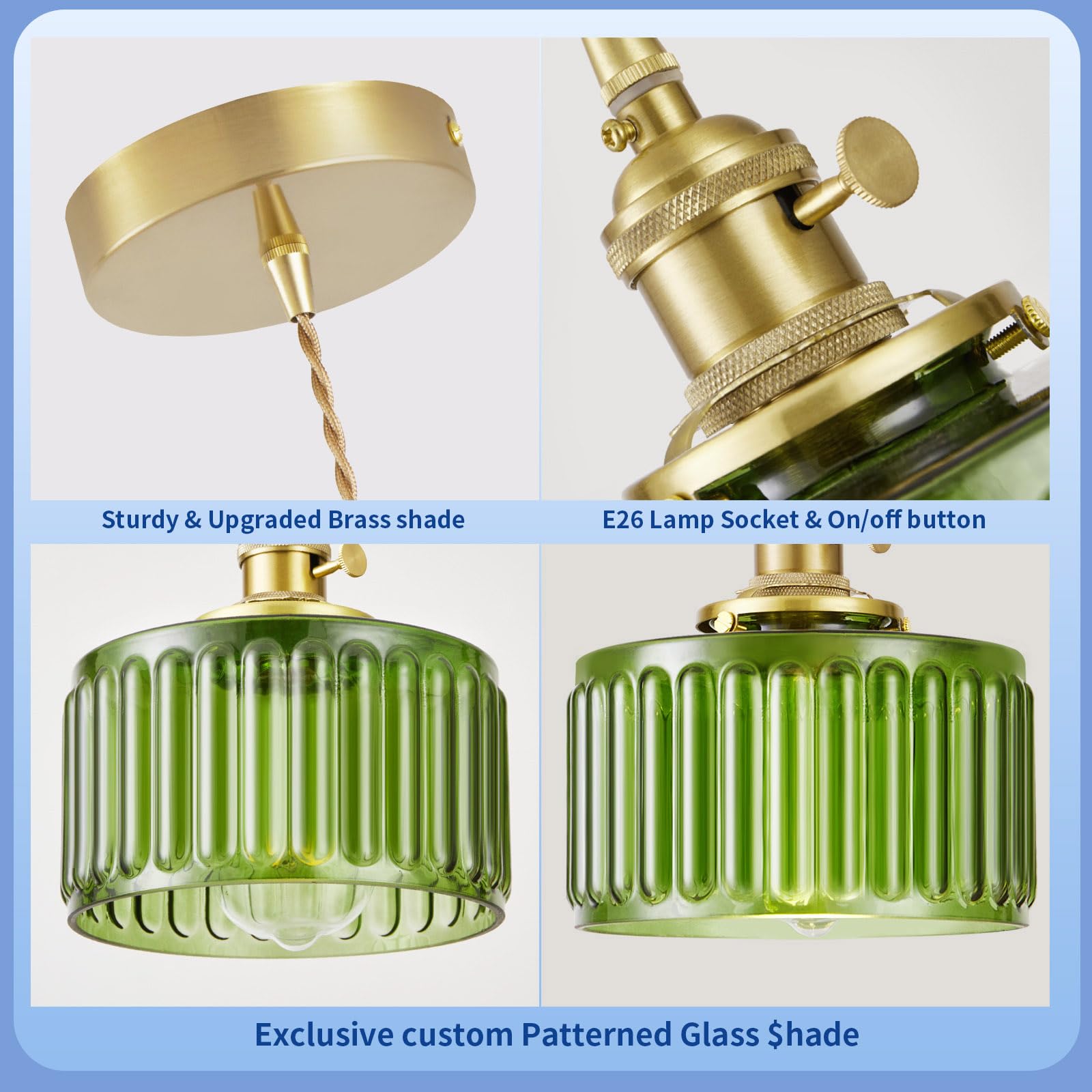 WimiSom 2 Pack Industrial Pendant Lighting, Glass Shade, Adjustable, Green