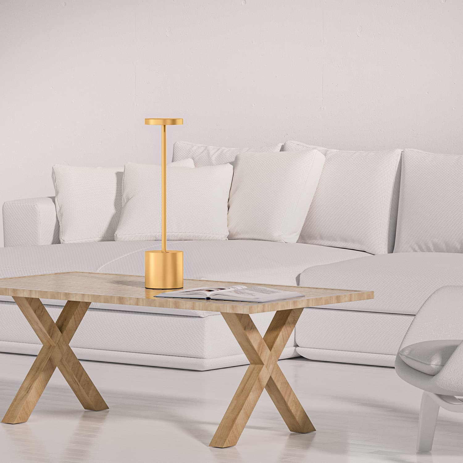 JALVDE Cordless LED Table Lamp, 6000 mAh, 3-Level Light, 13.5 inches, Gold, Model JL-S801, Pack of 2