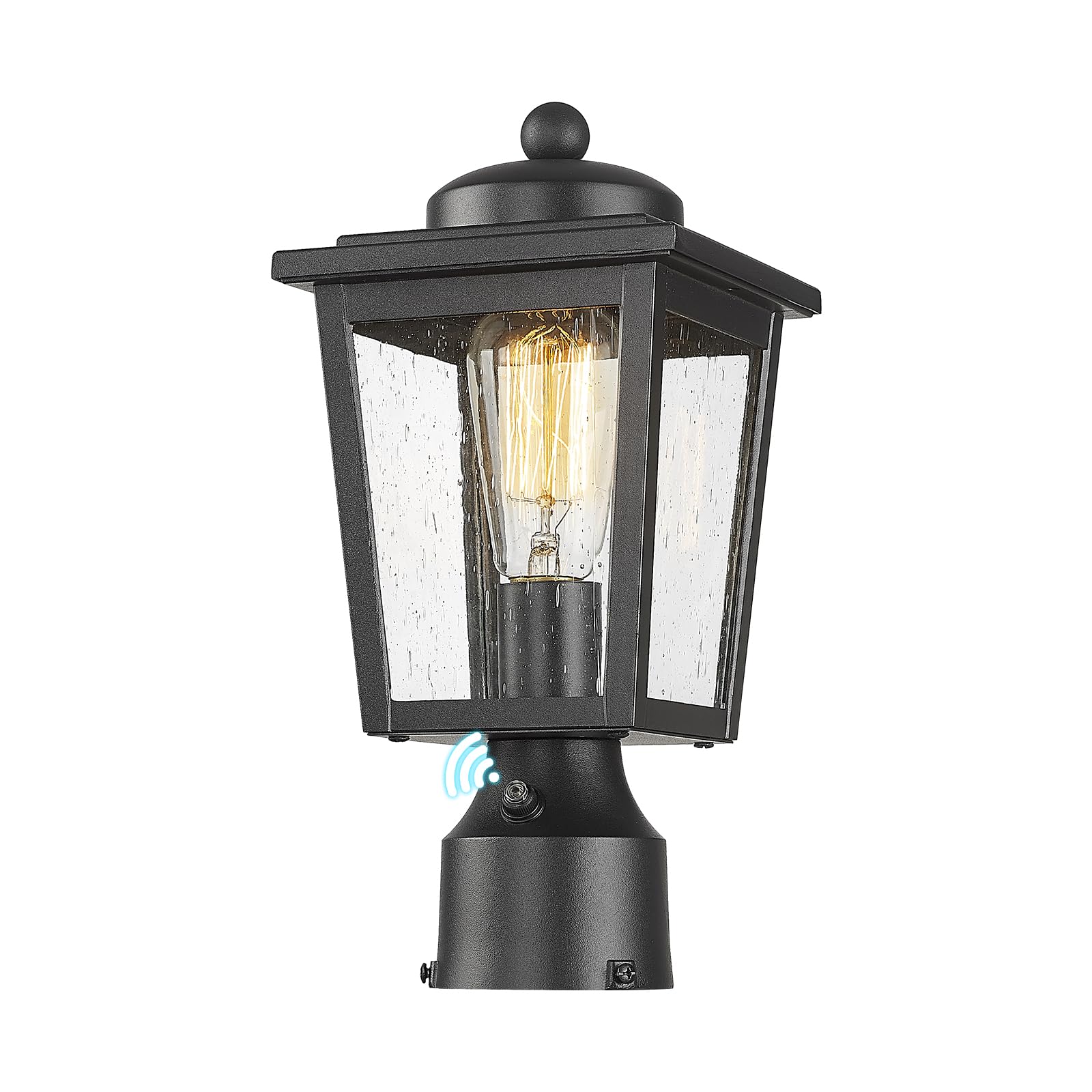 Luminzone Dusk To Dawn Black Outdoor Post Light Fixture With Seeded Glass, Waterproof Aluminum