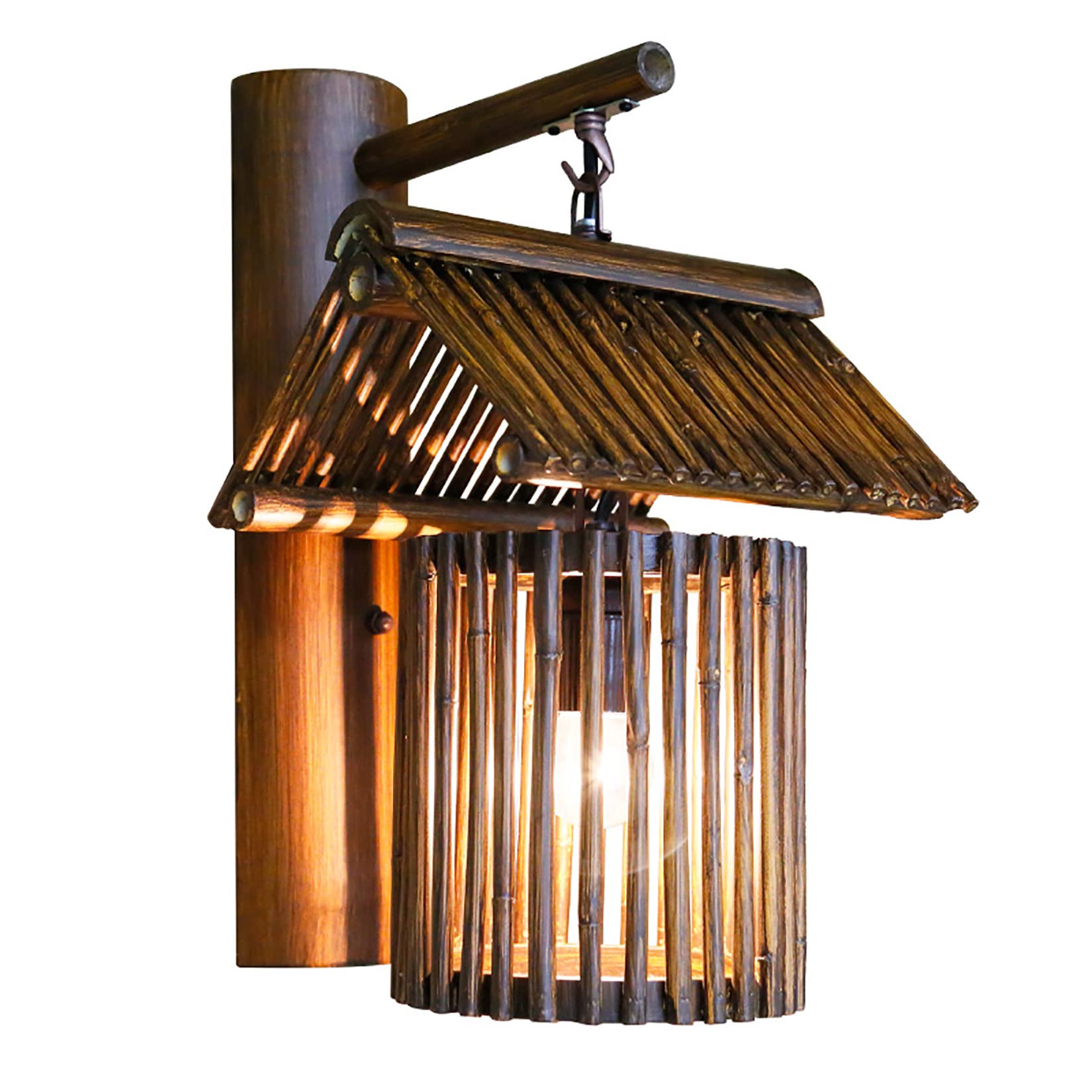 Vintage Wall Sconce Lamp Japanese Style Rural Bamboo Wood Wall Light Fixture Interior Decoration Wall Lamp for Hallway, Corridor