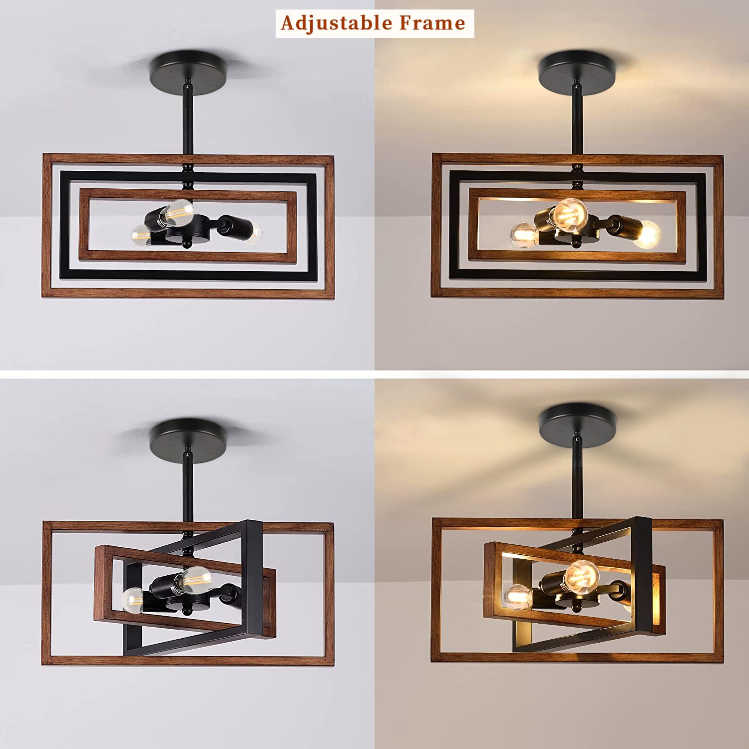 Huismier Farmhouse 3-Light Flush Mount Ceiling Light Fixture Rustic Metal And Wood Chandelier Retro Close To Ceiling Lighting Fo