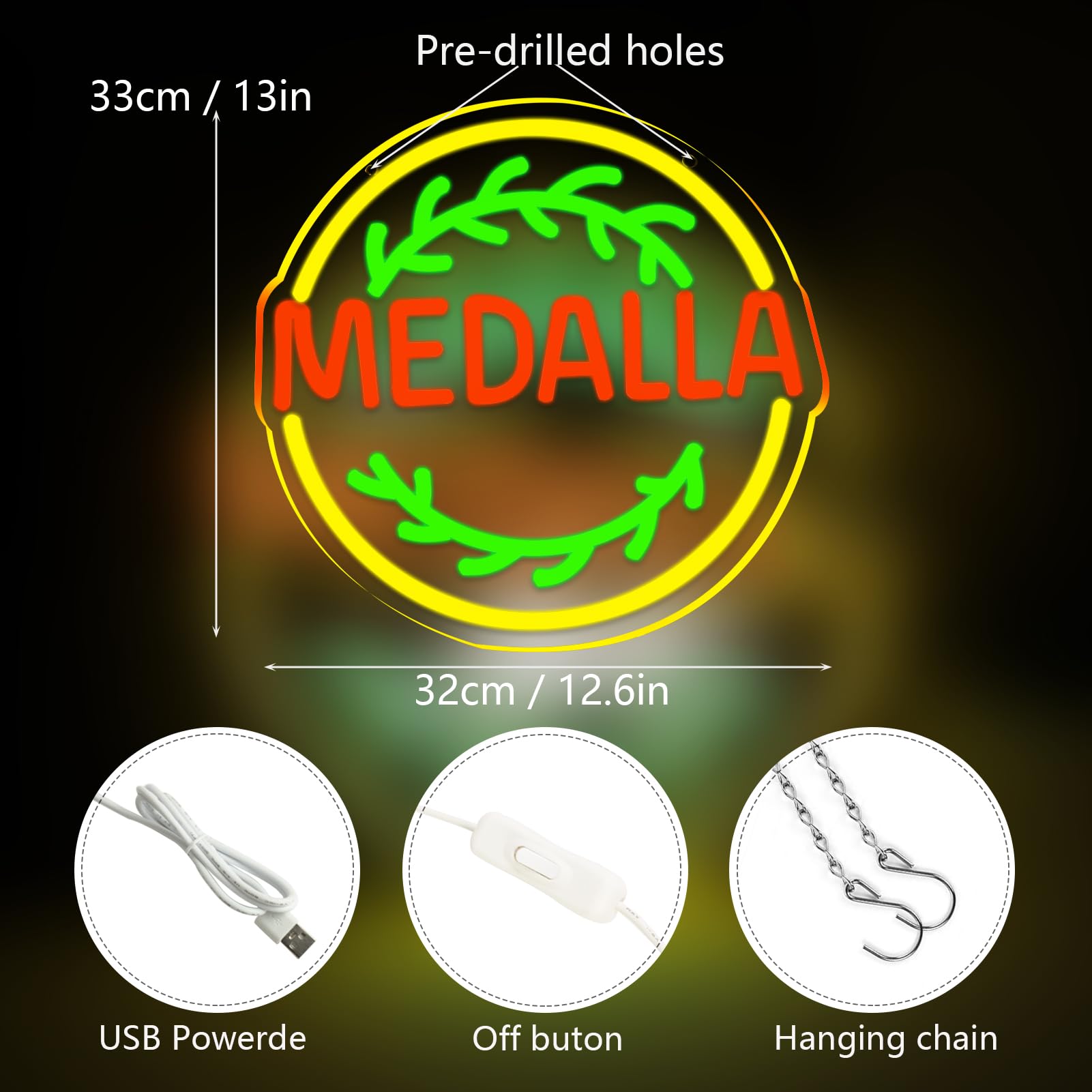 WonderfulLife Beer Neon Sign - Bright LED Wall Art for Bar, Pub, or Garage - 16x12 inches, Medalla Color, Plastic Material