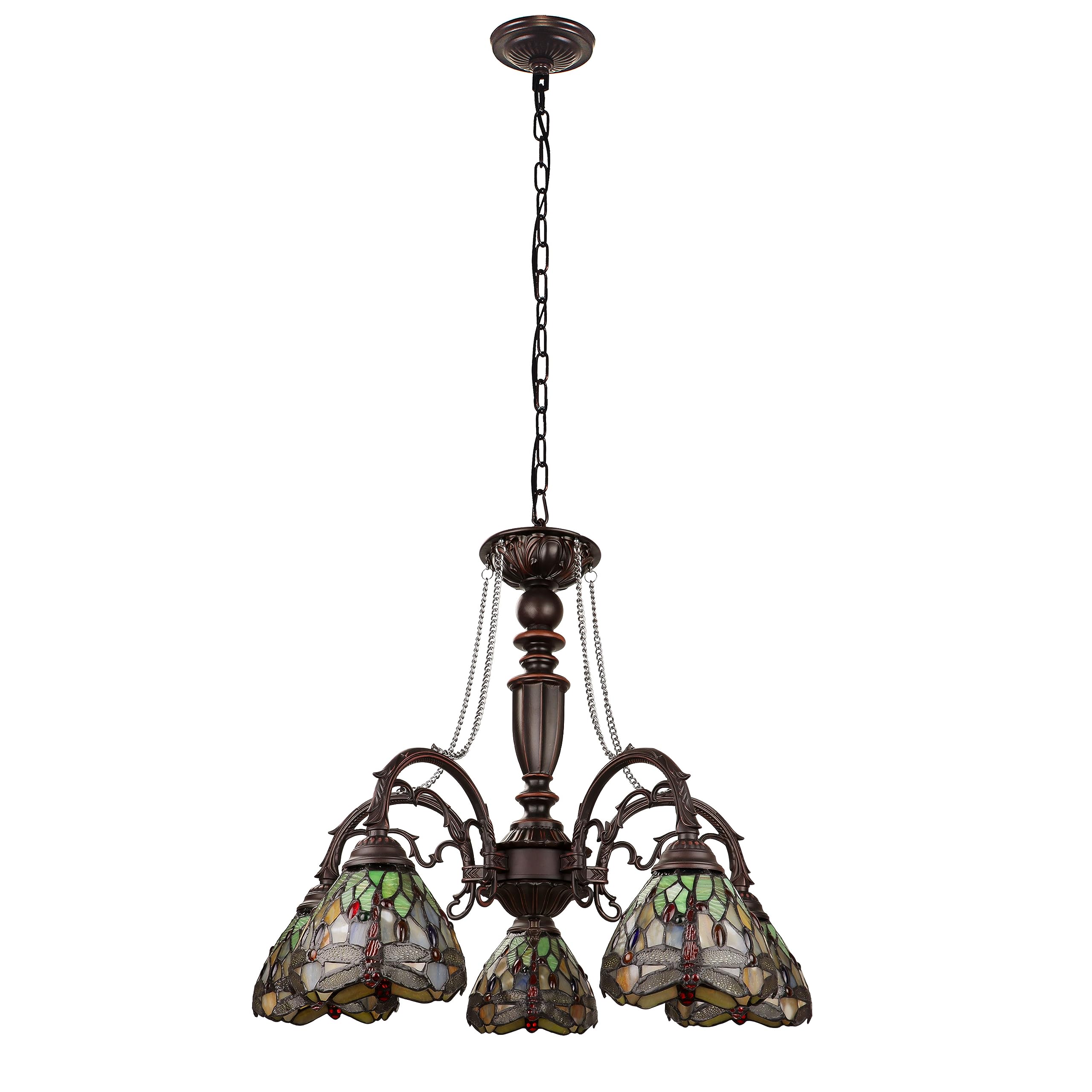 Chloe Lighting ANISOPTERA 5-Light Chandelier Antique Dark Bronze 27in Wide Glass Multicolor Model CH32825DB27-DC5