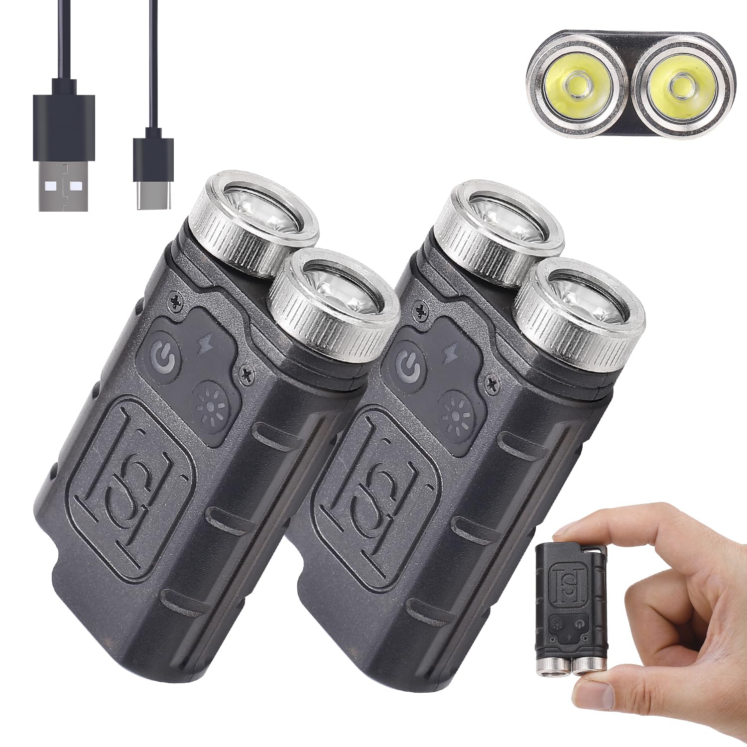 KunHe K2 EDC Flashlight 1000 Lumens Rechargeable USB C 2 Pack Mini Portable Keychain