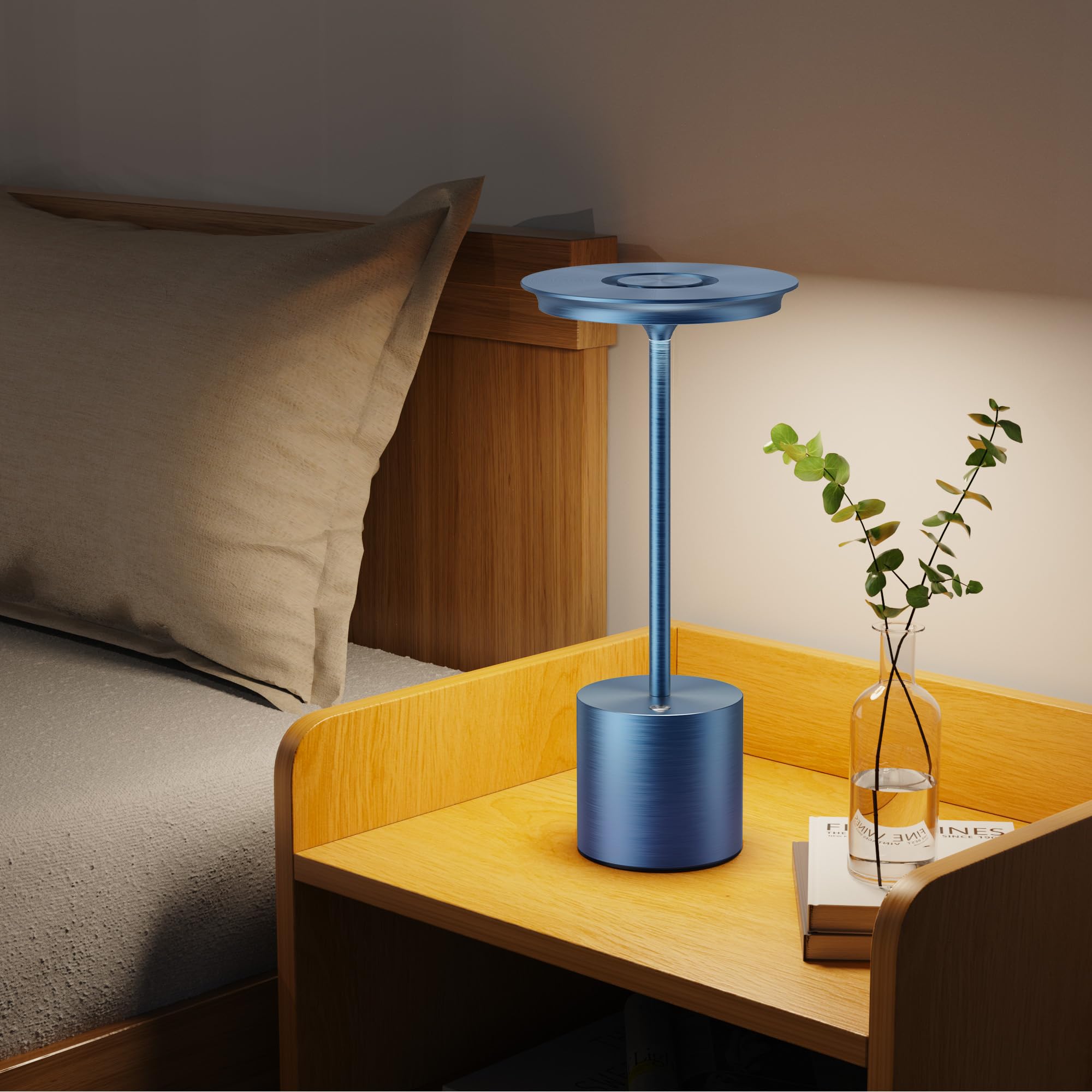 Sikevht Cordless Table Lamp, LED Portable Rechargeable, 6000mAh, 3 Color Dimming, Aluminum, 2Pack Blue, Model S823