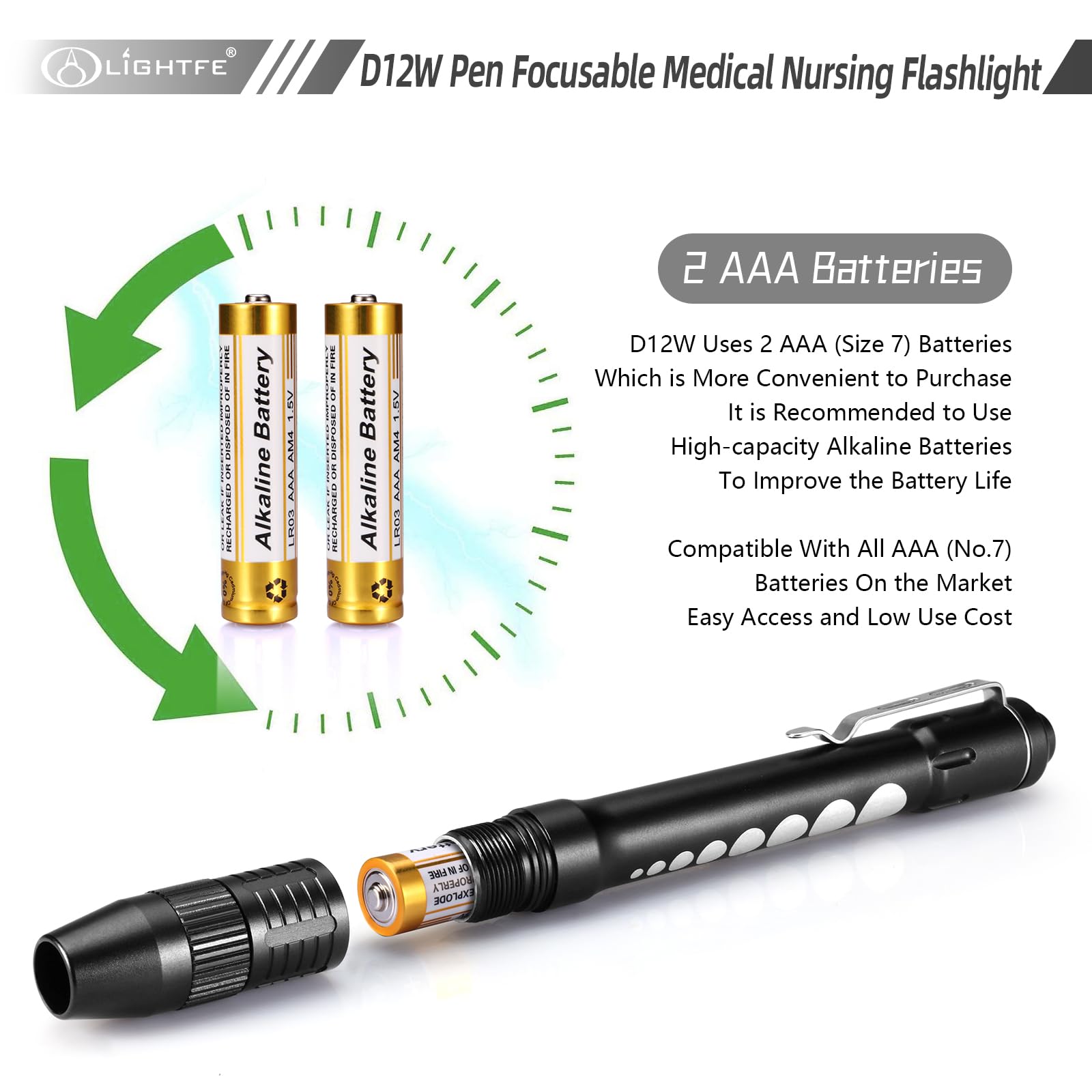 LIGHTFE Pen Light for Doctors and Nurses, 150 Lumens, Zoomable, White