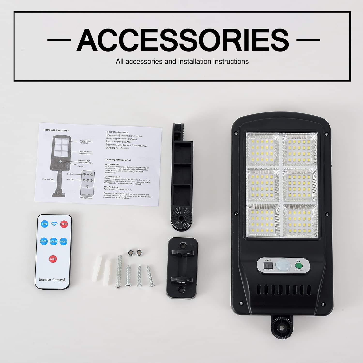 Viruhaka 100W Solar Powered LED Street Light with Motion Sensor – Dusk to Dawn, Waterproof