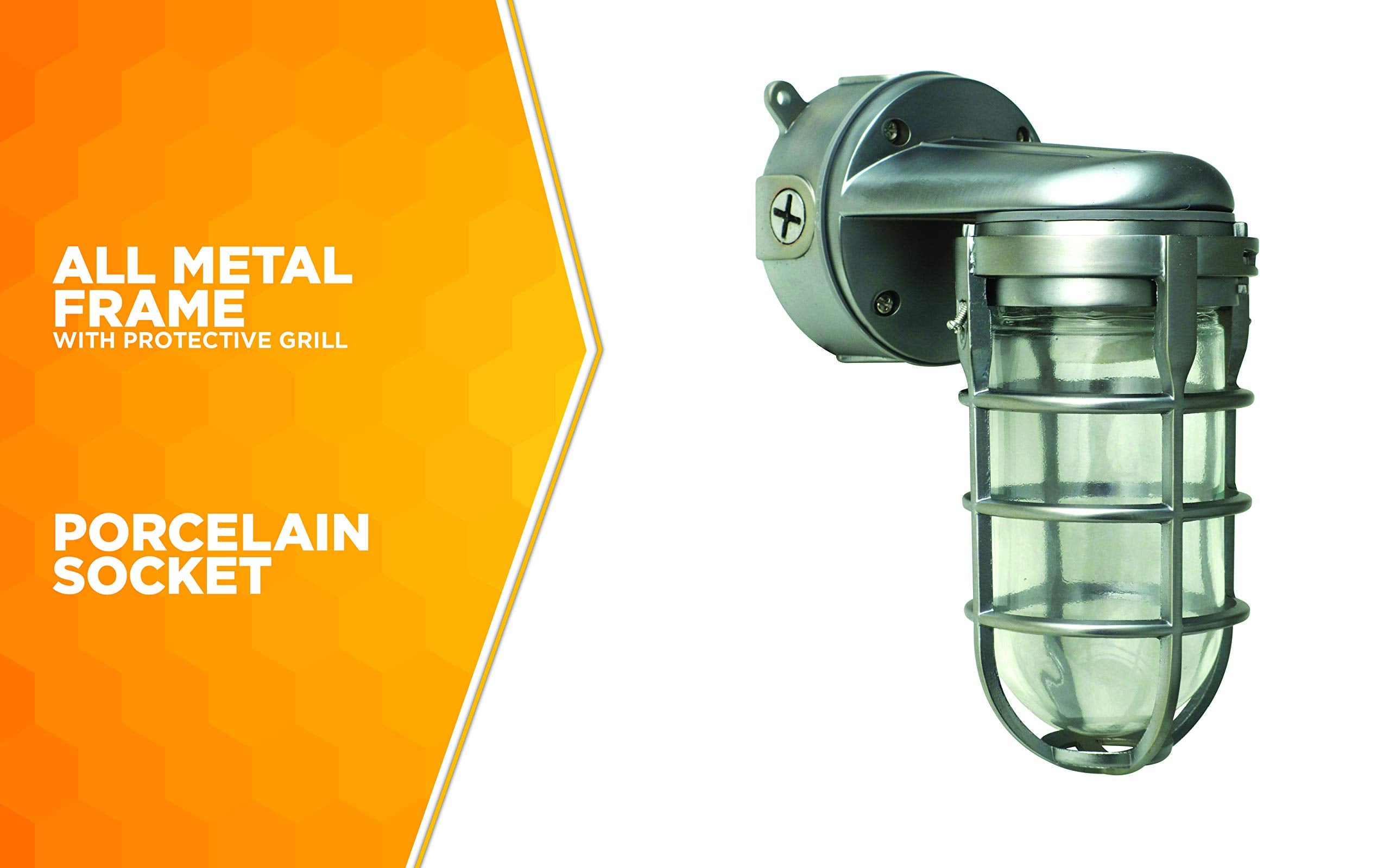 Woods Traditional 150W Incandescent Wall Mount Light, Brushed Steel, Model L1707SVBS, One Size