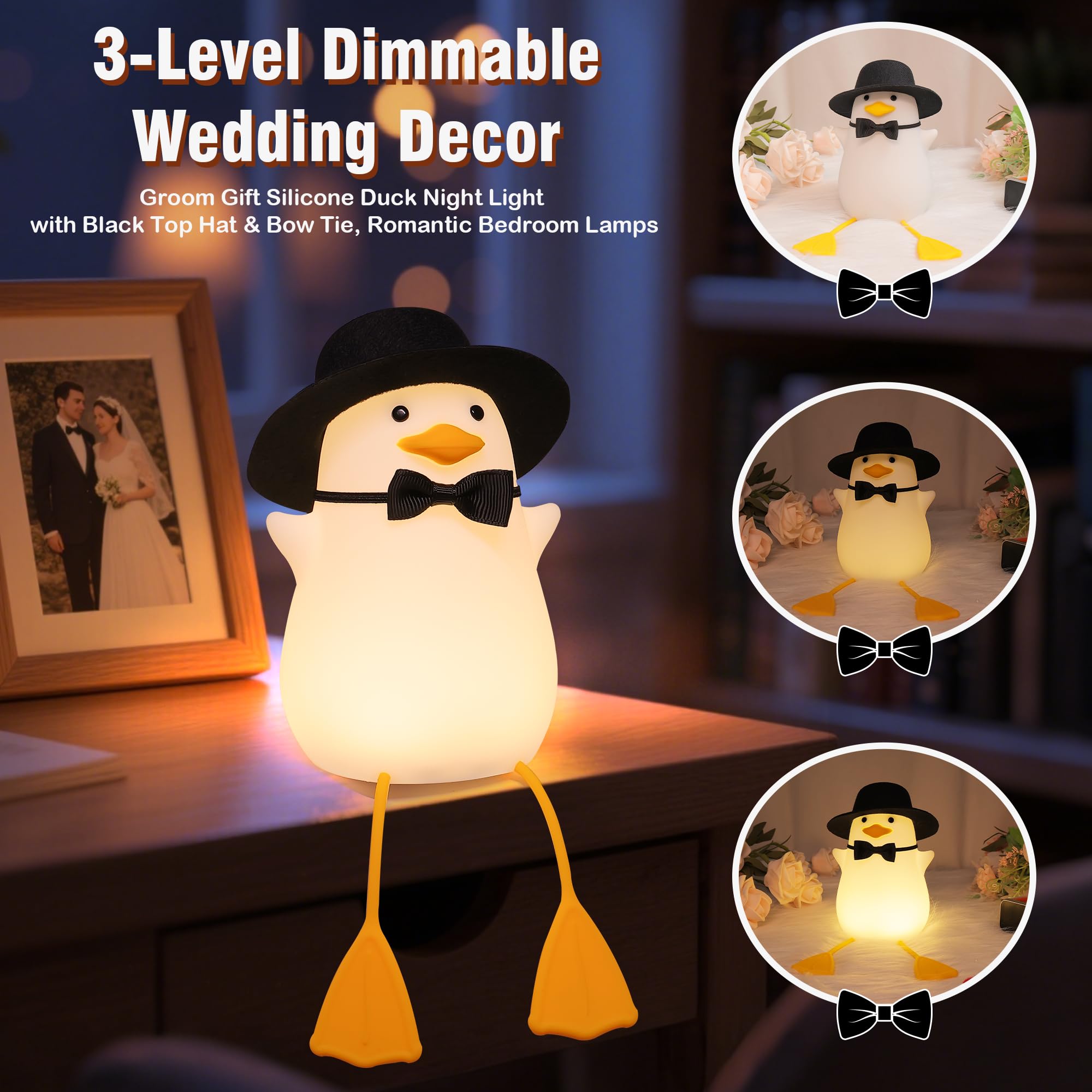 Anywin Groom Duck Night Light - Rechargeable, Timer & Dimmer, Creative Wedding Gift for Newlyweds, Model FS-S001-CB