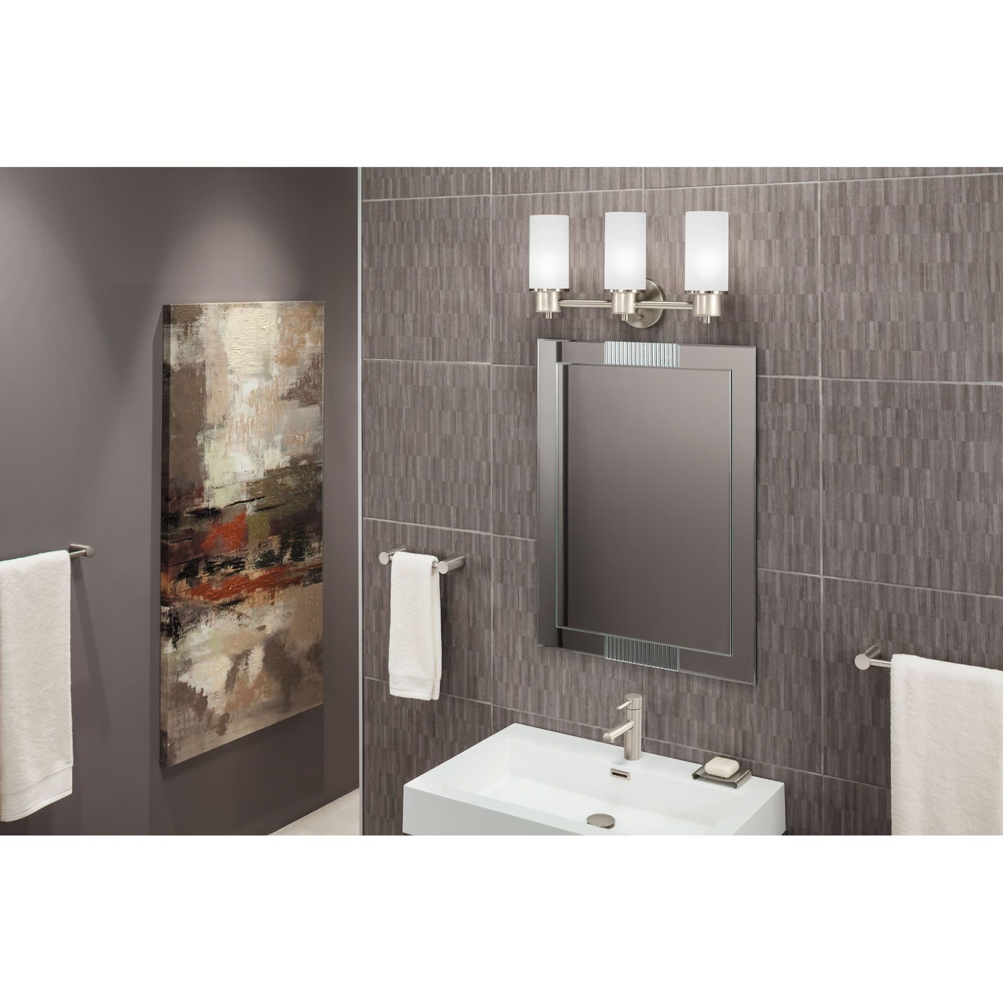 Moen Dn0763Bg 3-Light Dual-Mount Bath Bathroom Vanity Fixture With Frosted Glass, Brushed Gold