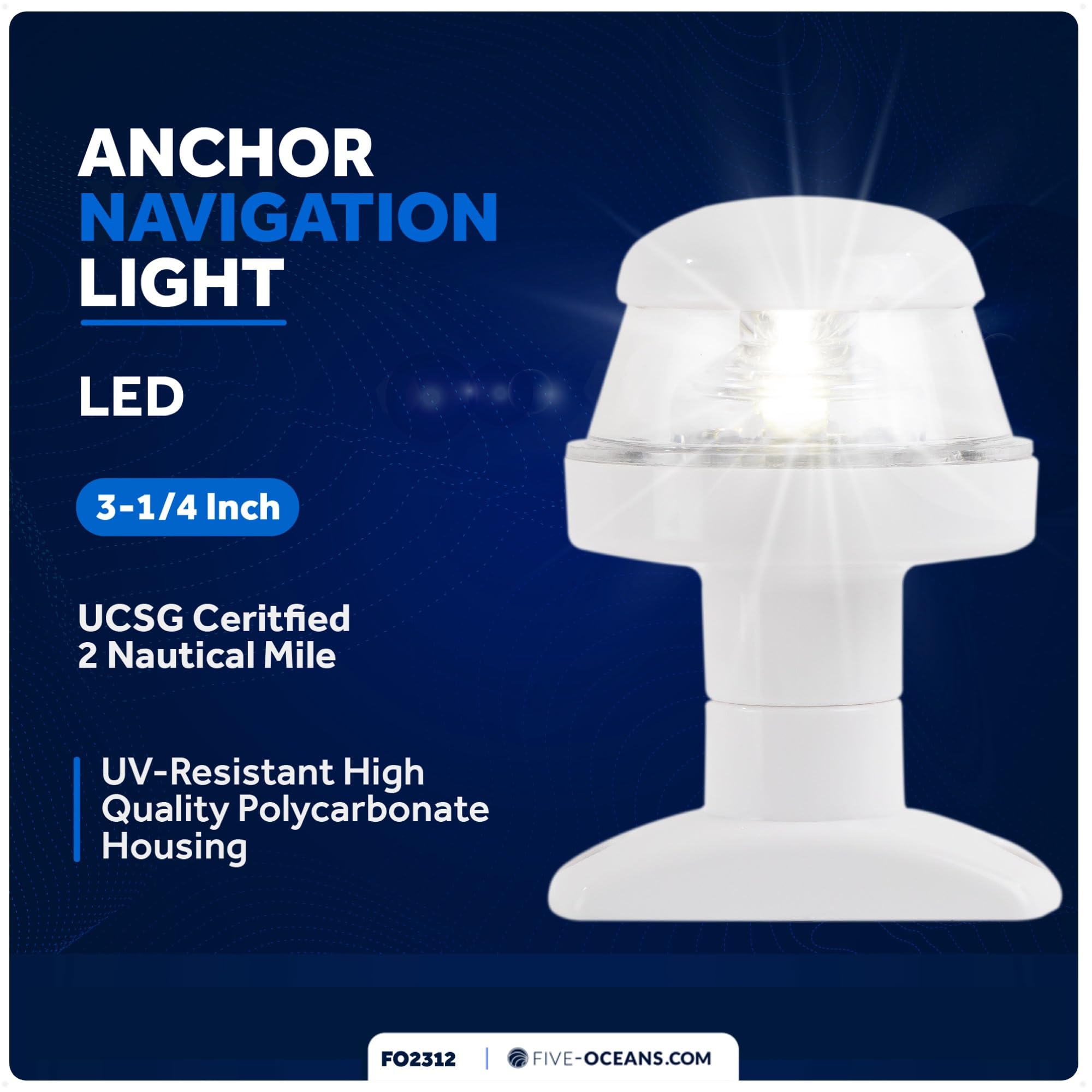 Five Oceans 12V DC Stern Navigation Light, USCG 2NM Compliant, 3-1/4-Inch Fixed Mount, Model FO2312