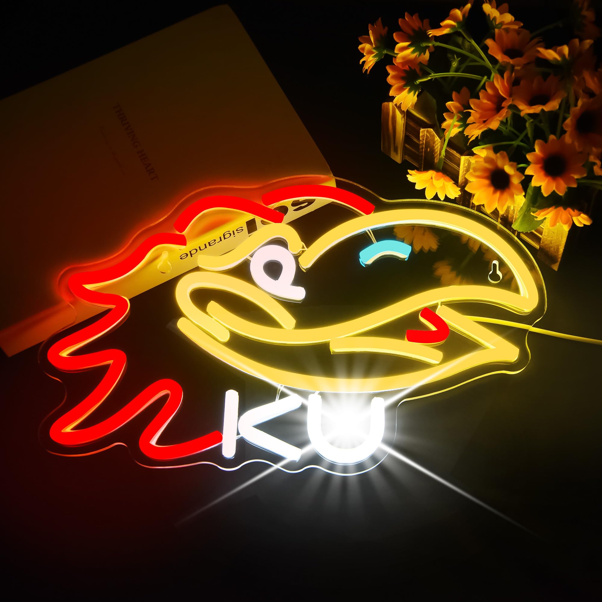 LALAON Neon Sign for Wall Decor - University Football Team LED Light - 13x8in - Red and Yellow KU - Model ZKXD10001