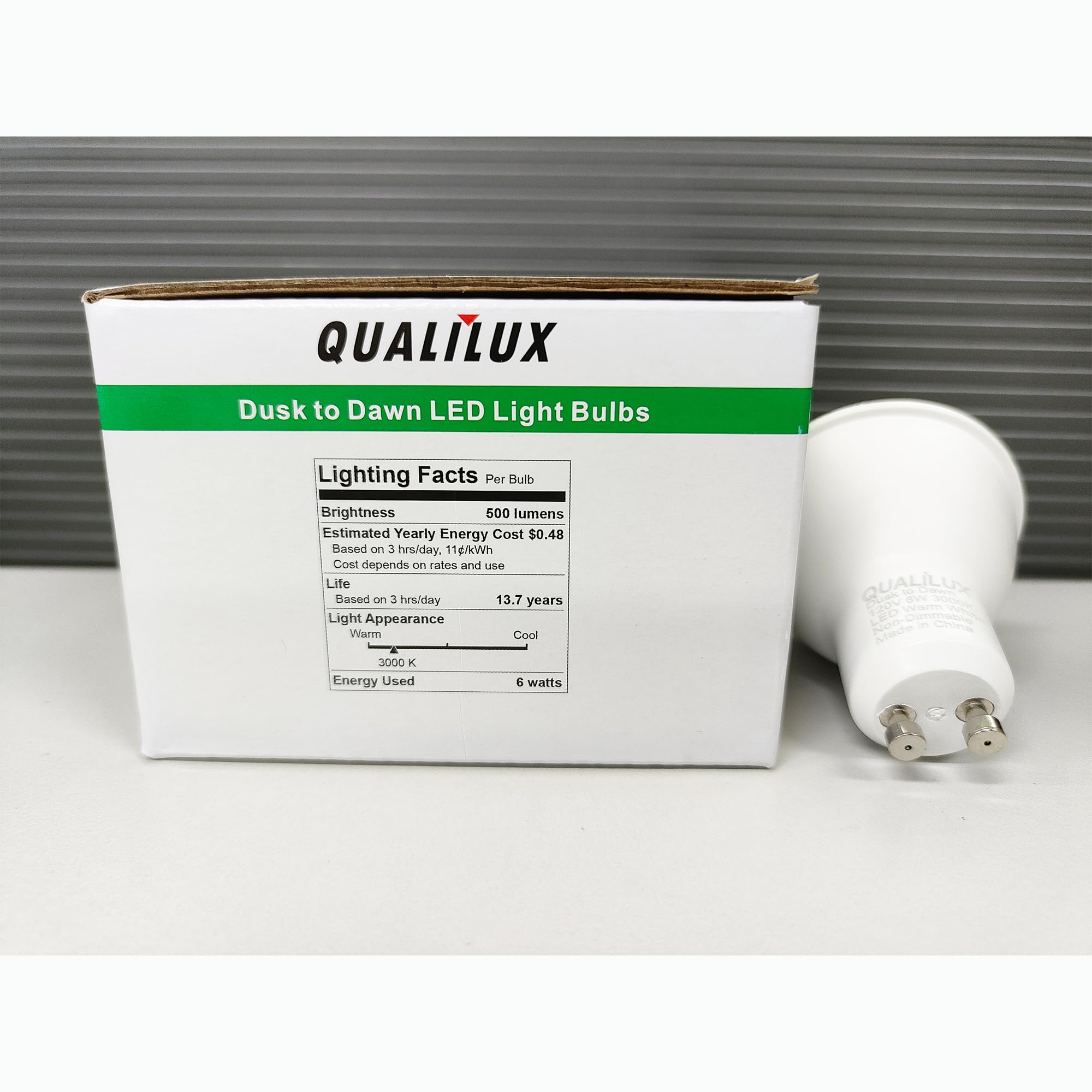 Qualilux MR16 GU10 Light Bulbs, Warm White 3000K, 50W Equivalent, 500LM, Auto On/Off, Non-dimmable, LED 6W