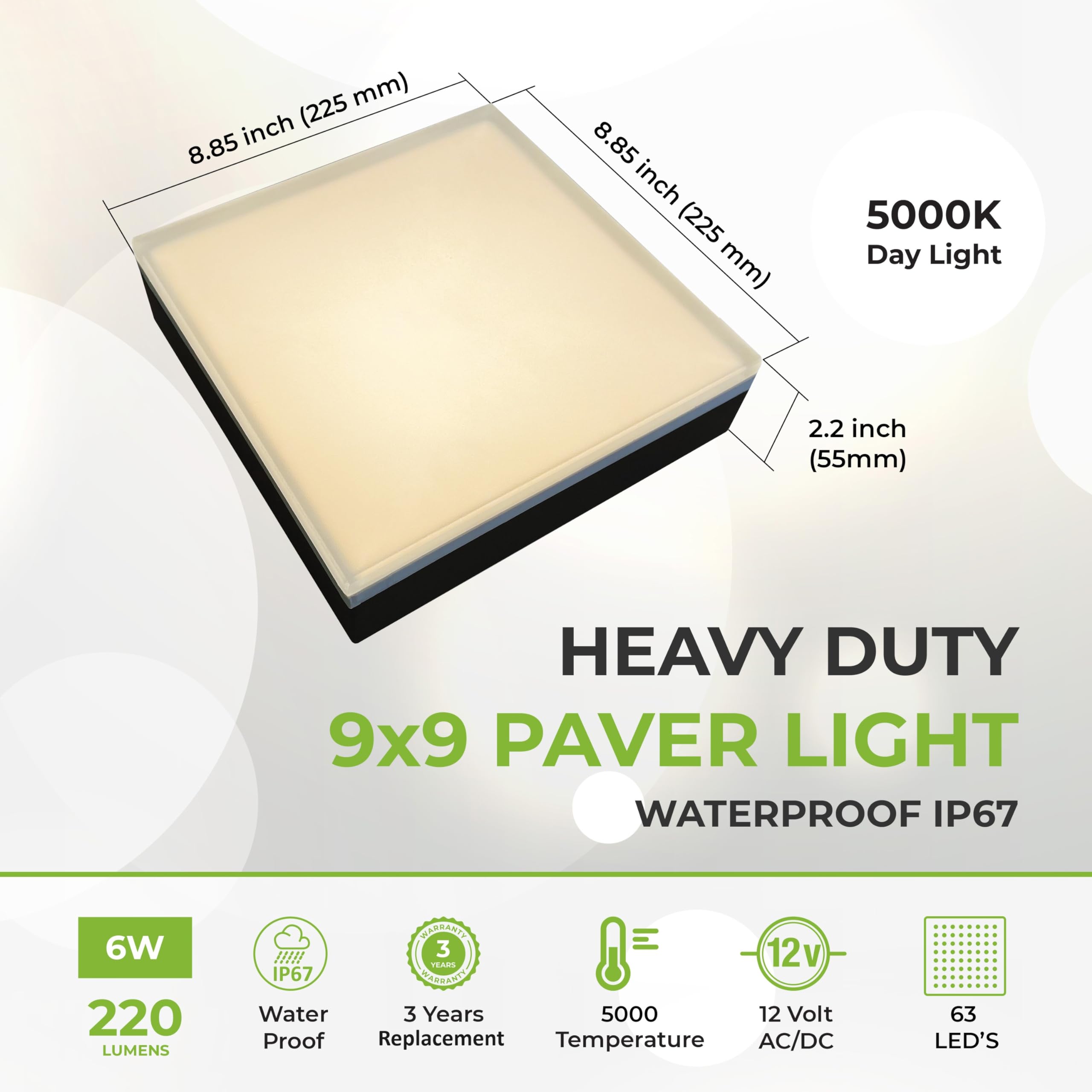 Lumengy Paver Light 9  9 Inch, 2700K Warm White Glare-Free Illumination For Driveways, Pathways, Pool Deck & Patios,12V Ac/Dc, W