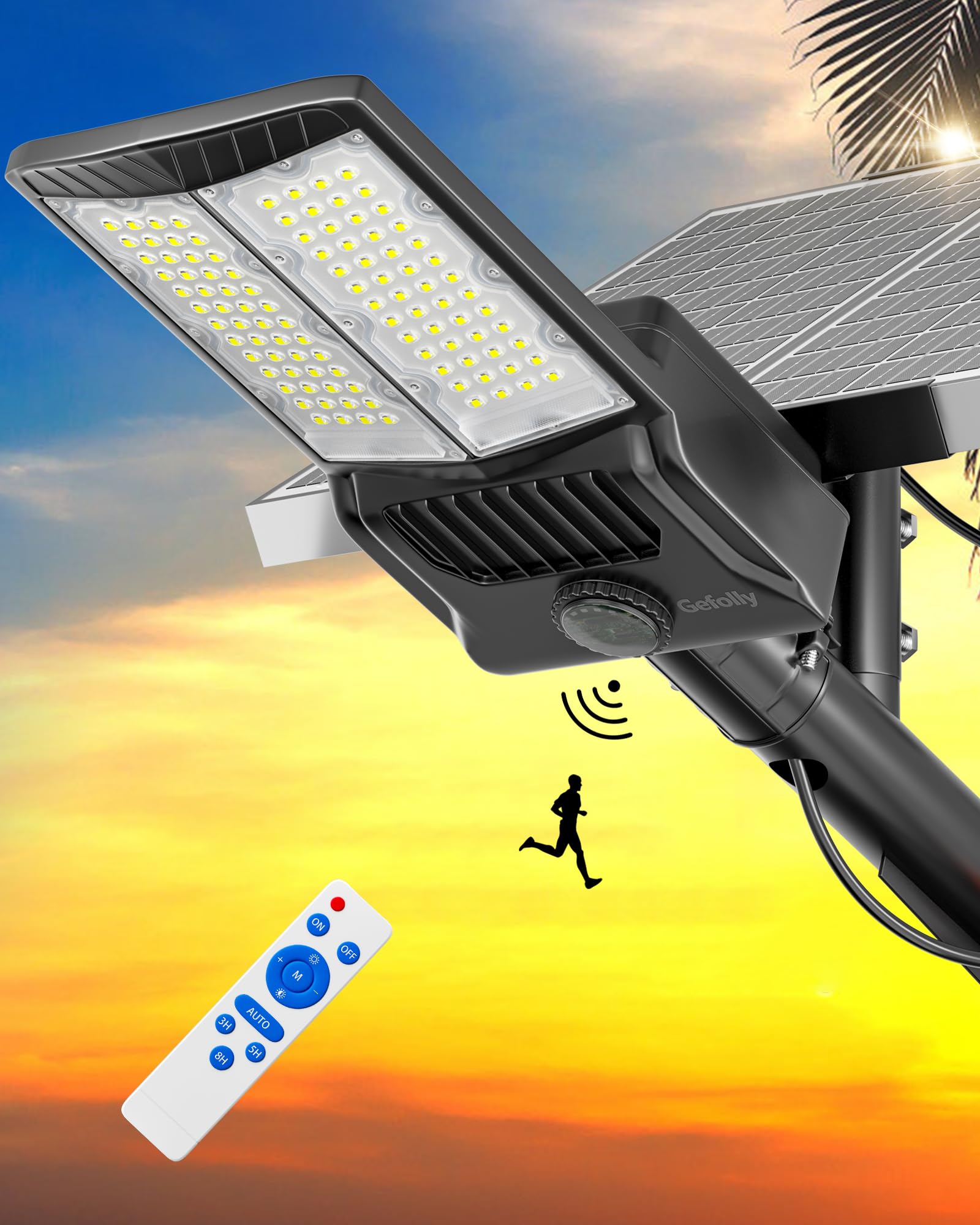 Gefolly SL-8500W Solar Street Lights Outdoor, 500000LM Commercial Parking Lot Light Dusk to Dawn IP67 Waterproof 6500K Security 