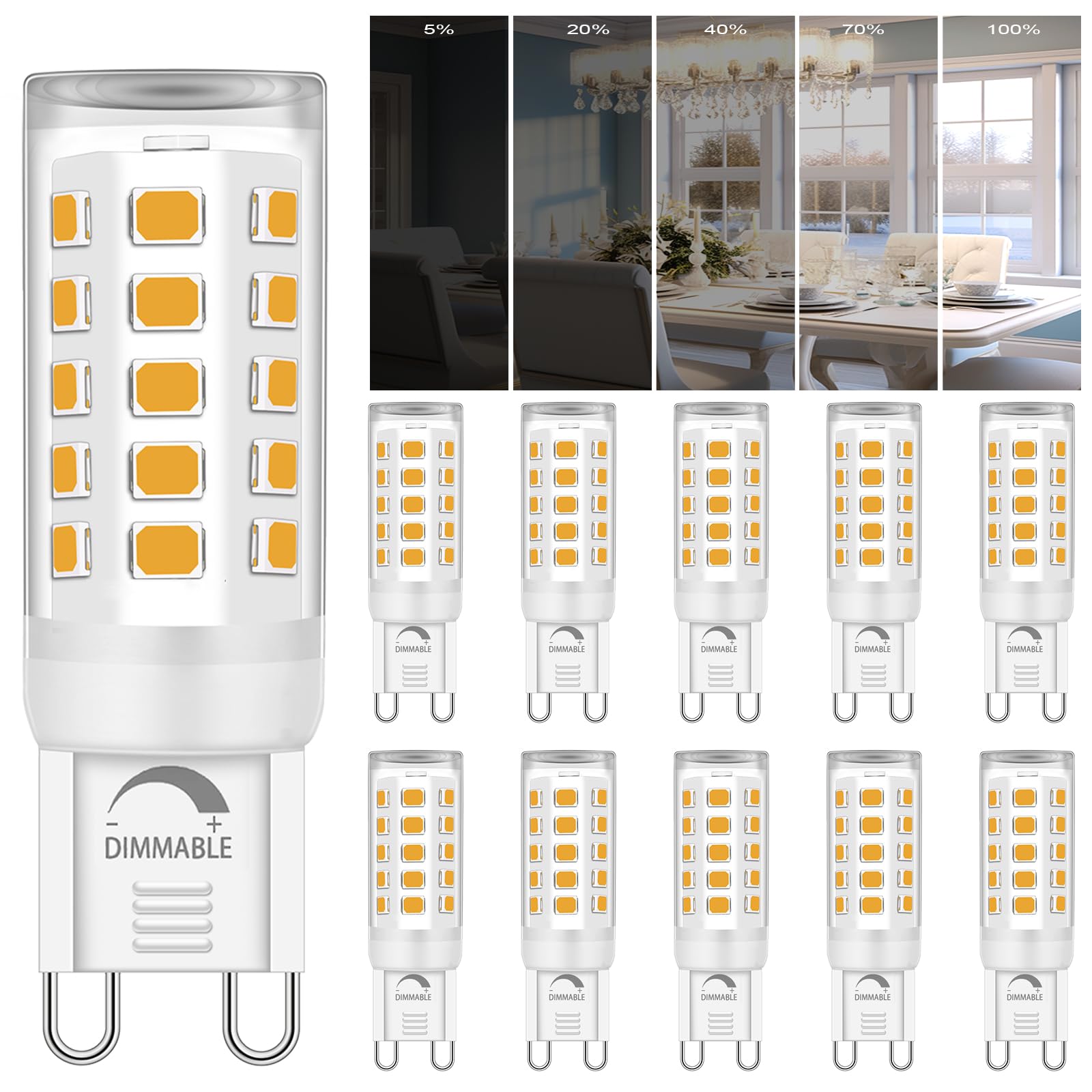 Ugvmn G9 LED Bulb Dimmable 4W Warm White T4 Bi Pin Base, 2700K, 4 Pack, Model G9-32